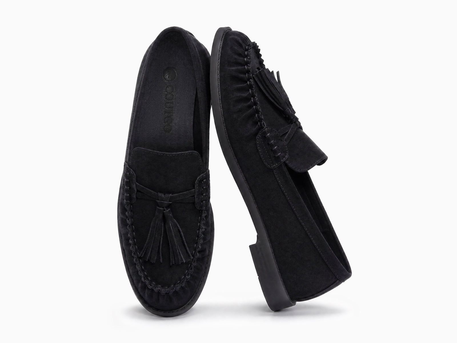 Coutgo Womens Suede Black Loafers Comfortable Slip On Shoes