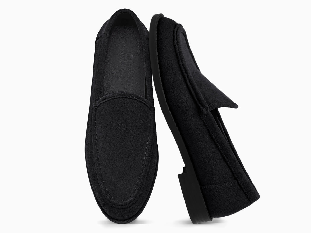 Coutgo Women Suede Black Slip On Loafers