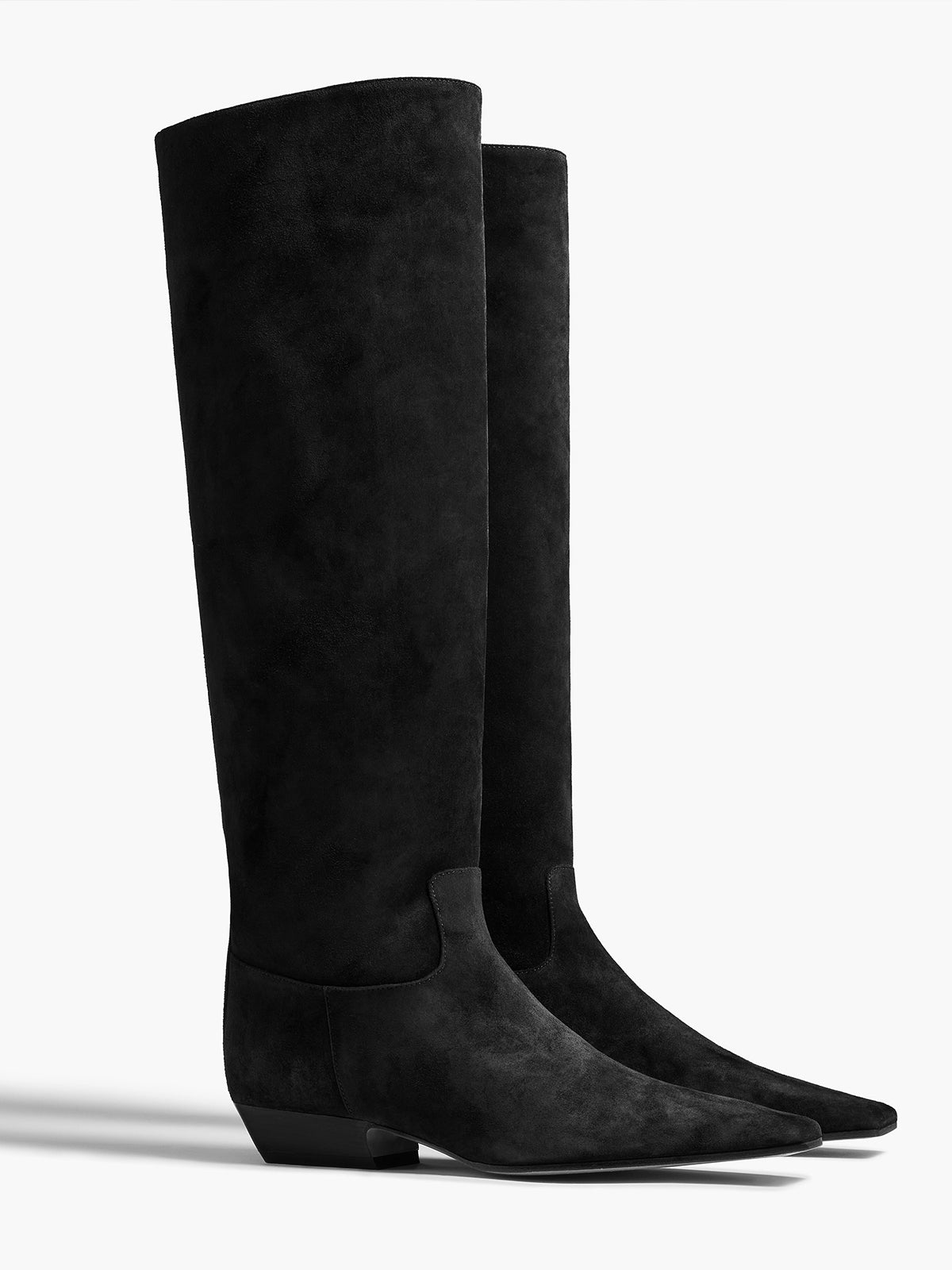 Coutgo Womens Black Square Toe Knee High Boots