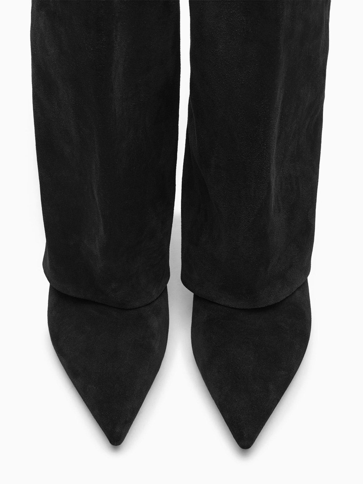 Coutgo Womens Black Pointed Knee High Boots