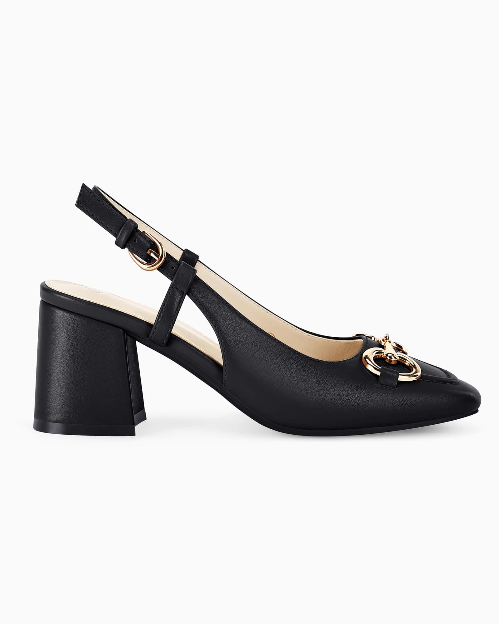 Coutgo Women's Black Slingback Chunky Block Heels