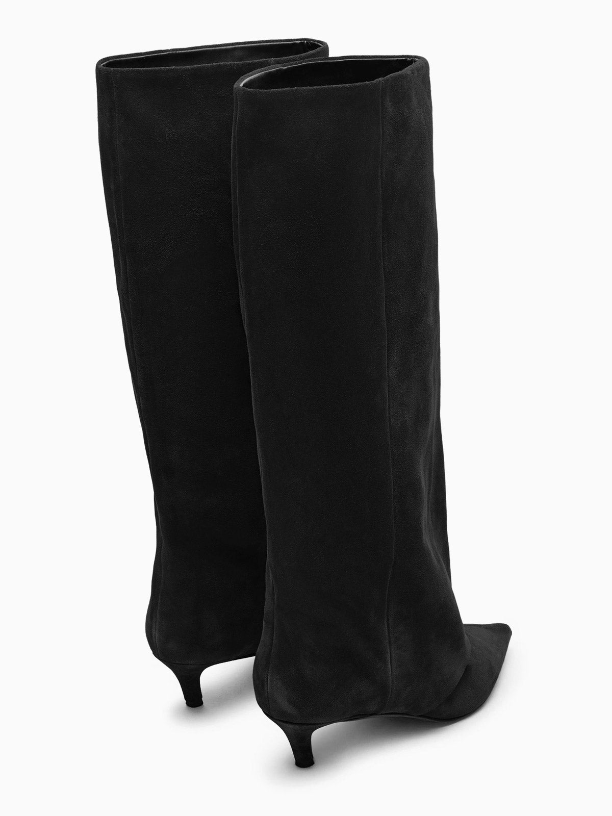 Coutgo Womens Black Pointed Knee High Boots