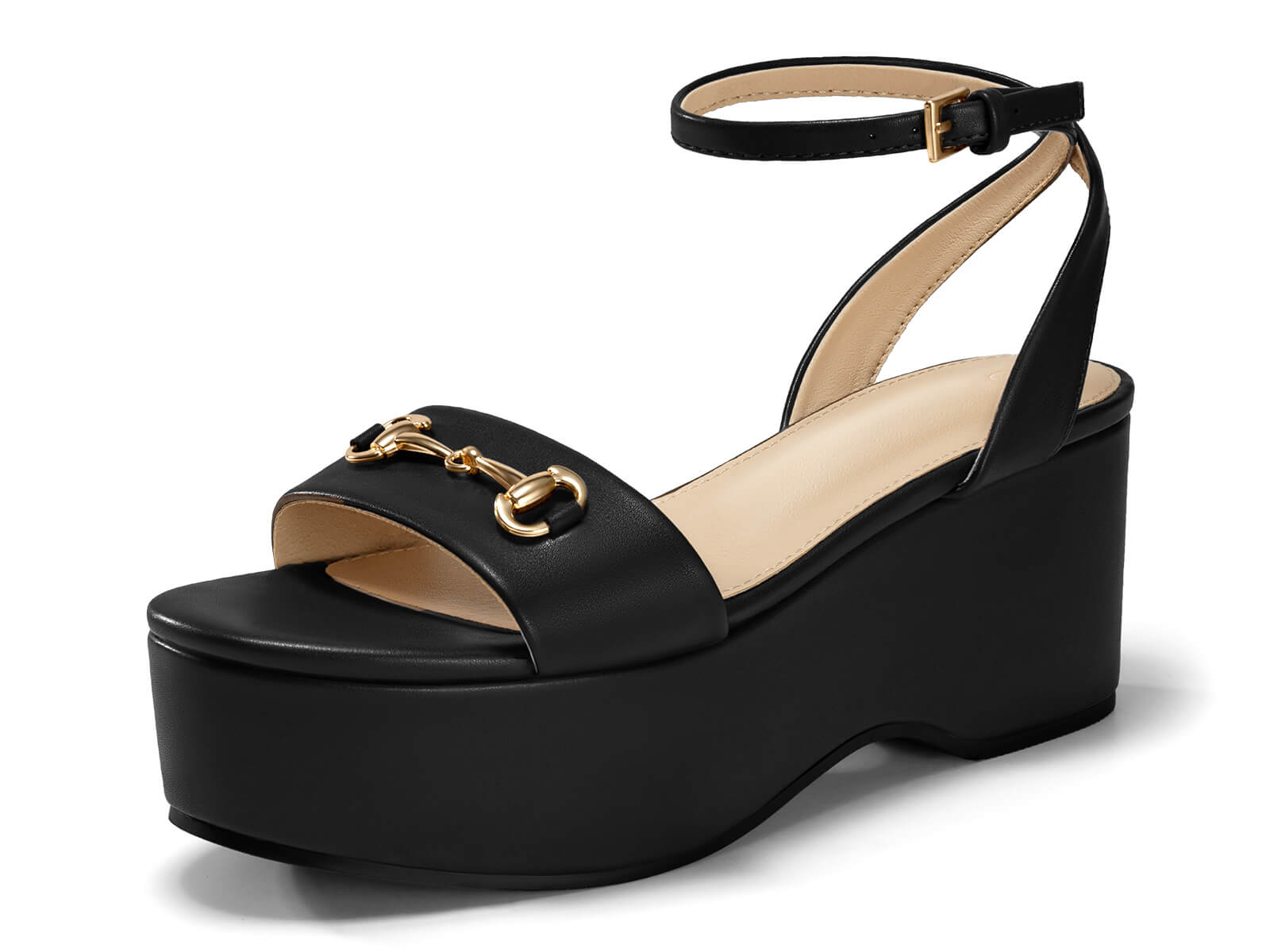 Coutgo Womens Black Platform Chunky Wedges Heels