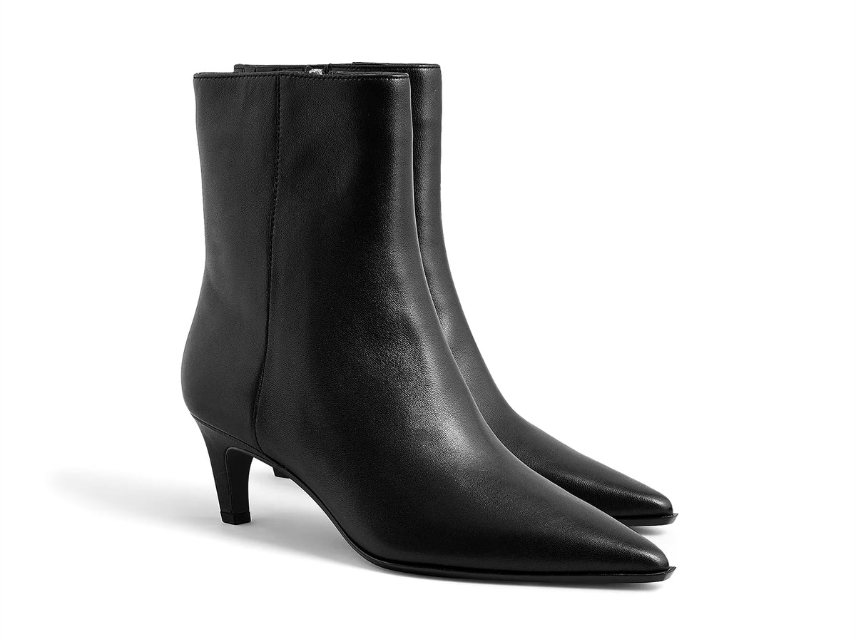 Coutgo Womens Black PU Pointed Toe Kitten Heel Side Zipper Fall Ankle Boots