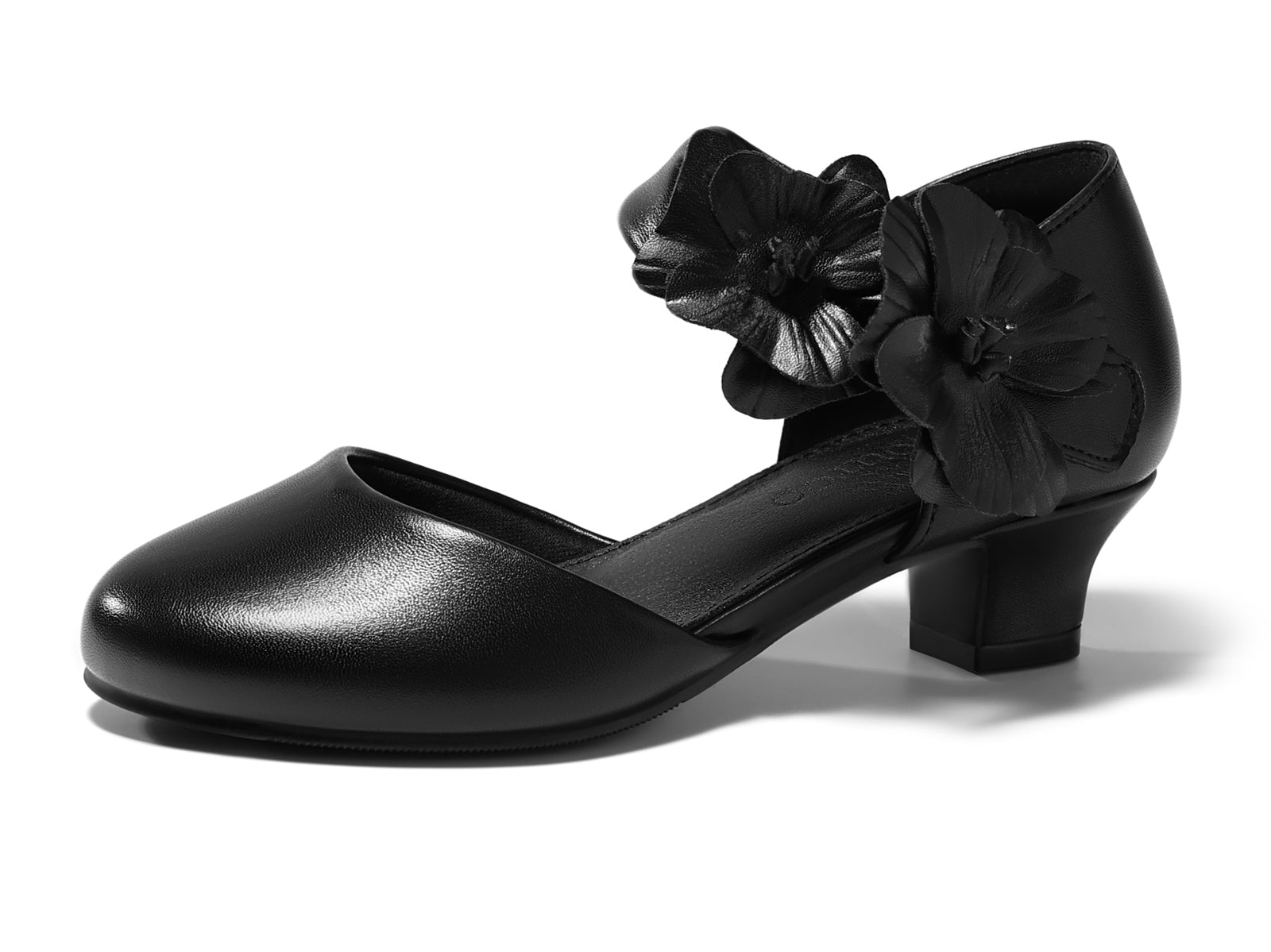Coutgo Girls Black Closed Toe Low Chunky Heels