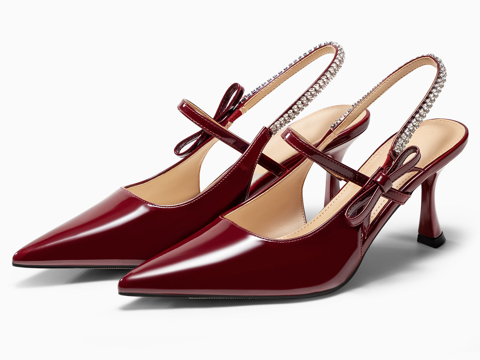 Coutgo Womens Burgundy Slingback Kitten Heels