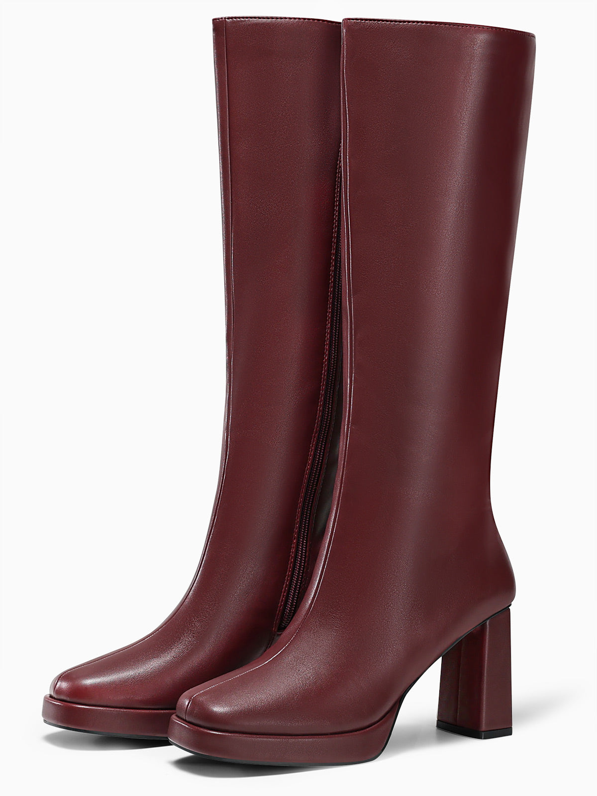 Coutgo Womens Burgundy Knee High Boots