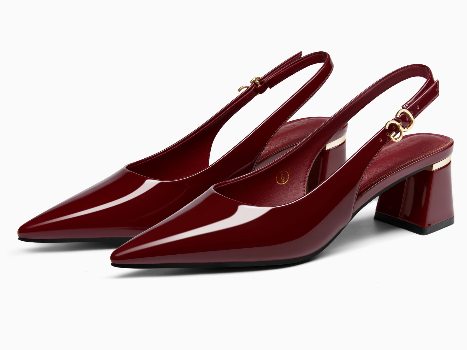 Coutgo Womens Burgundy Slingback Chunky Heels