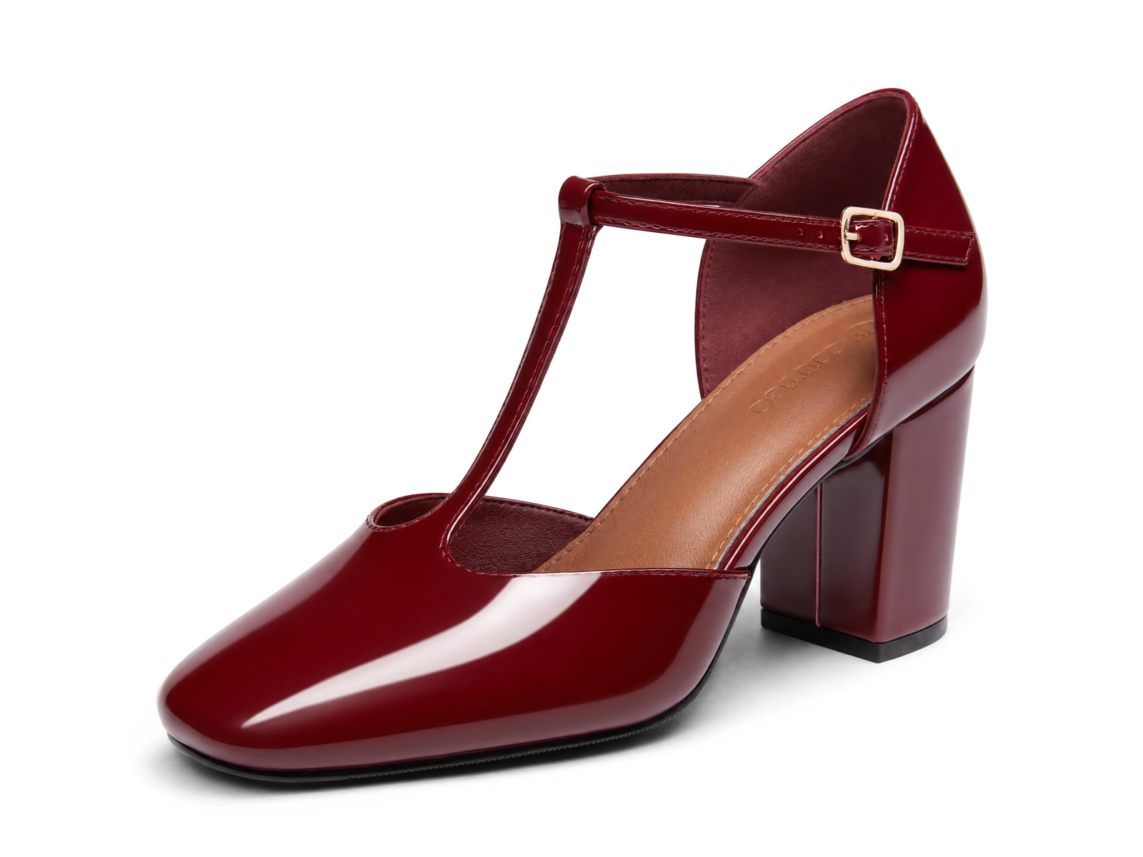 Coutgo Womens Burgundy Mary Jane Chunky Heels