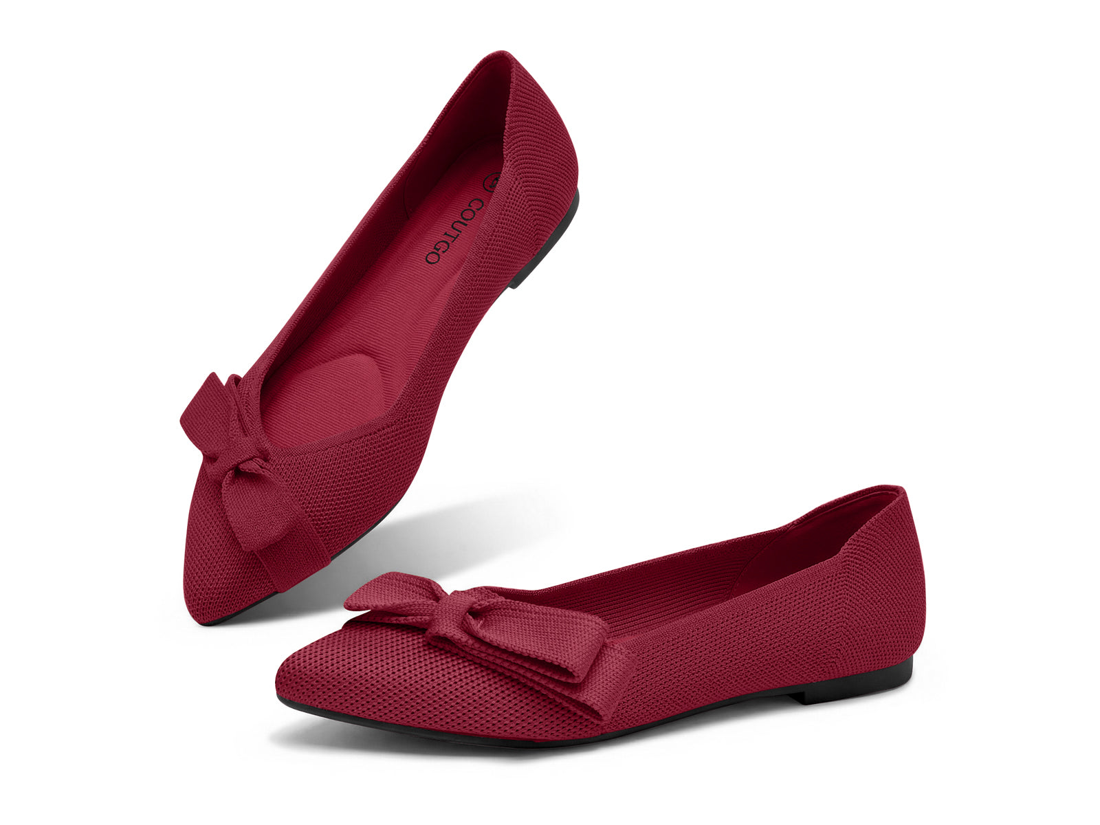 Coutgo Women's Burgundy Pointed Toe Flats