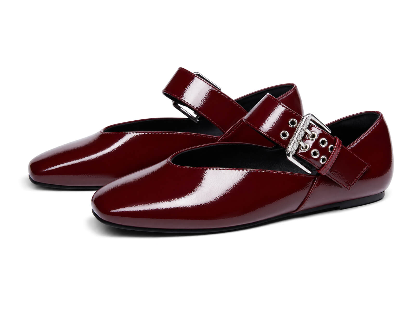 Coutgo Womens Burgundy Mary Jane Flats Burgundy / 6.5 / Buckles