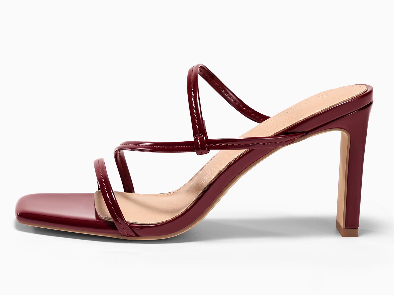 Coutgo Womens Wine Red Strappy Chunky Heels Sandals