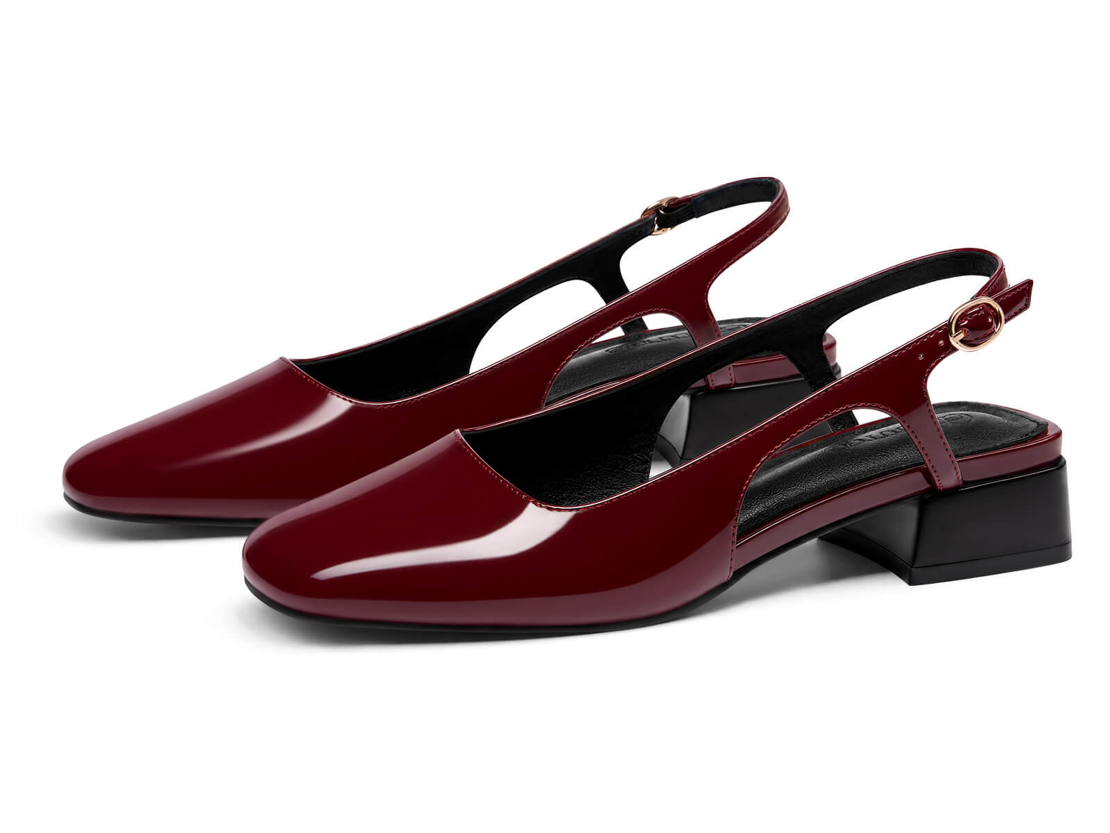 Coutgo Womens Burgundy Slingback Chunky Low Heels