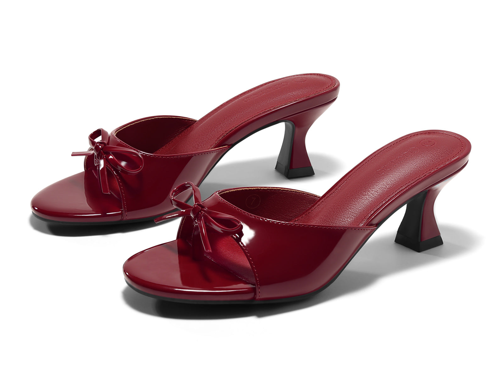 Coutgo Women's Burgundy Patent Kitten Heels Sandals