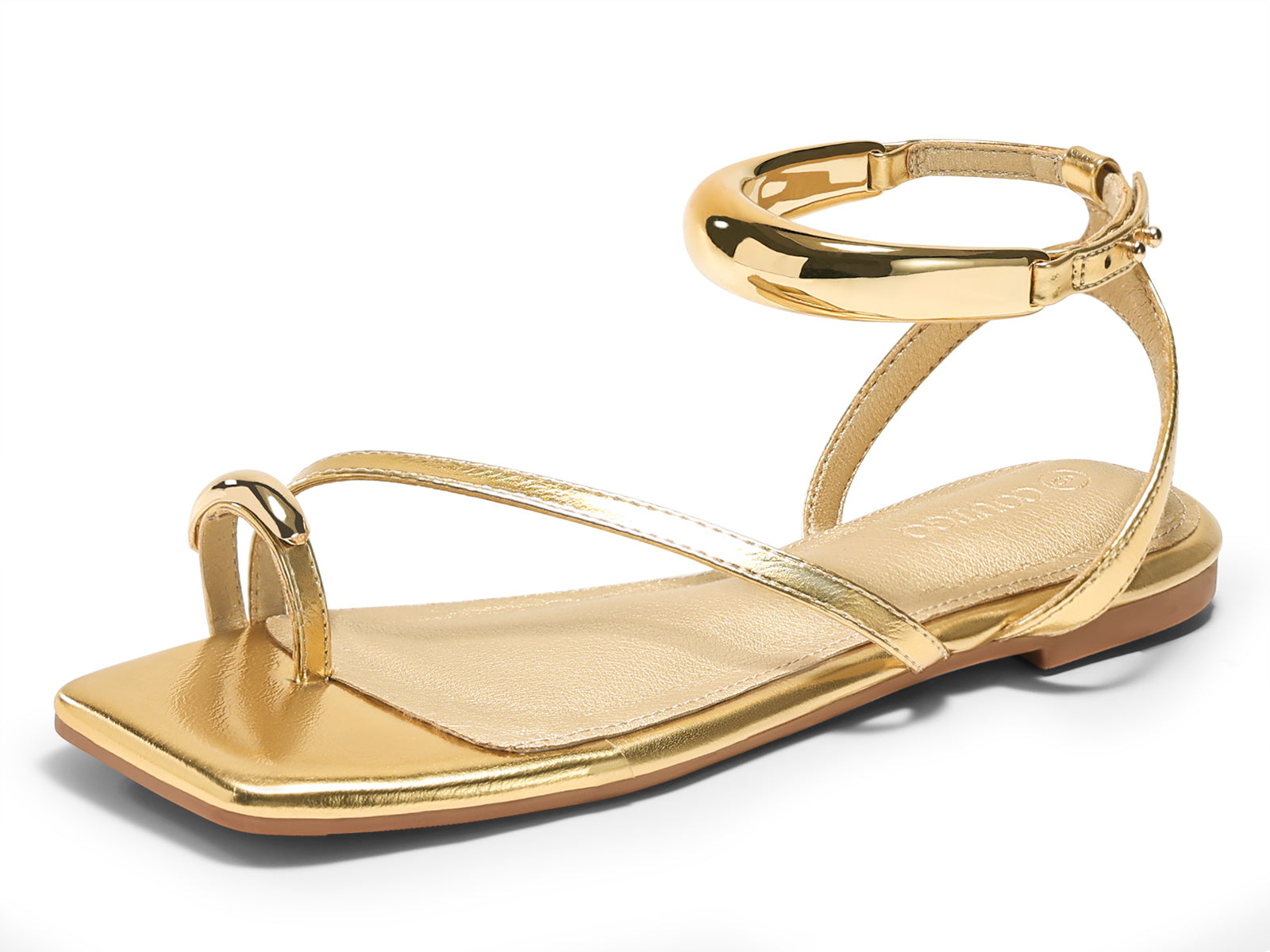 Coutgo Womens Gold Pu Strappy Flat Sandals