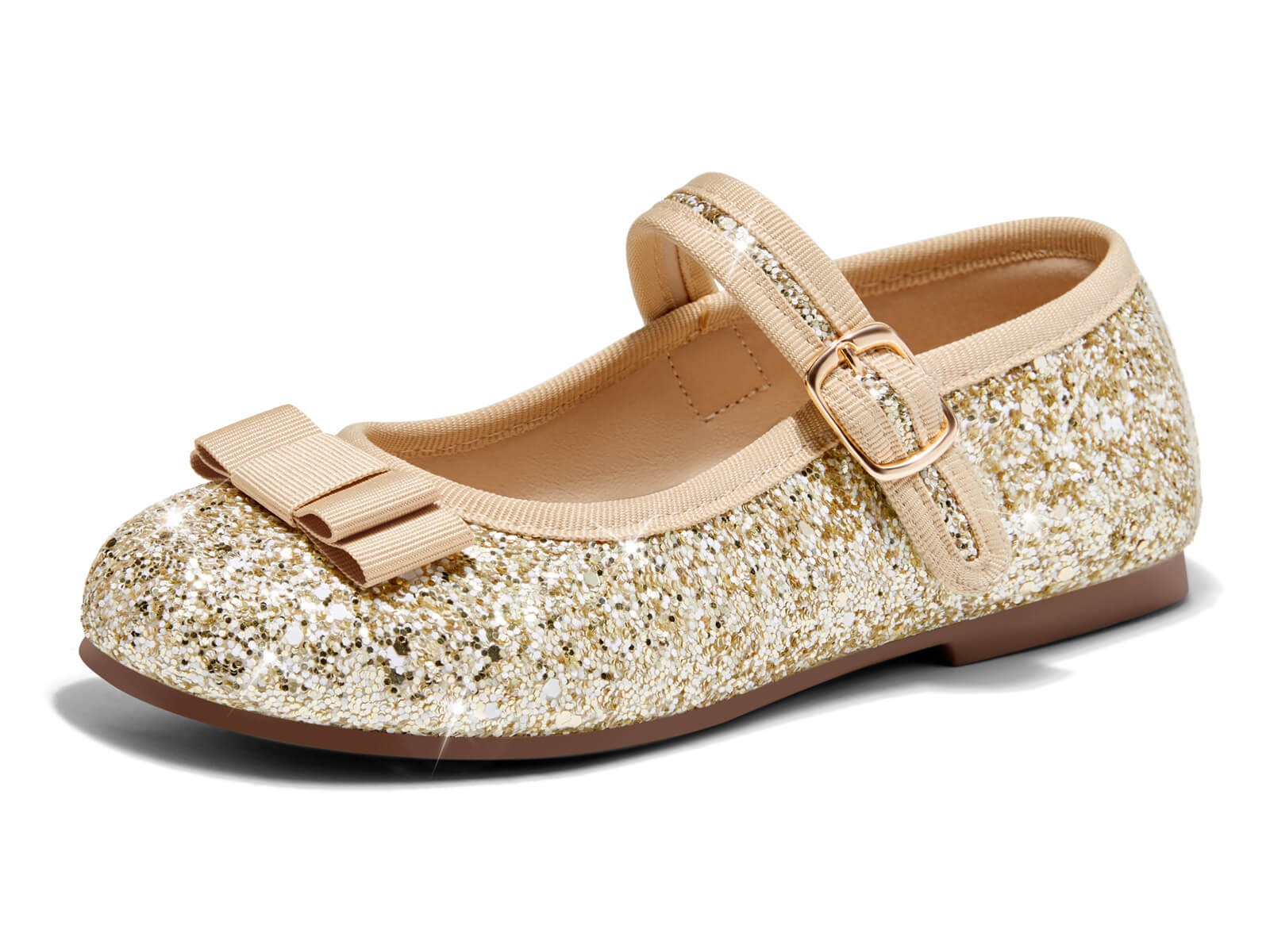 Coutgo Girls Gold Glitter Mary Jane Dress Shoes
