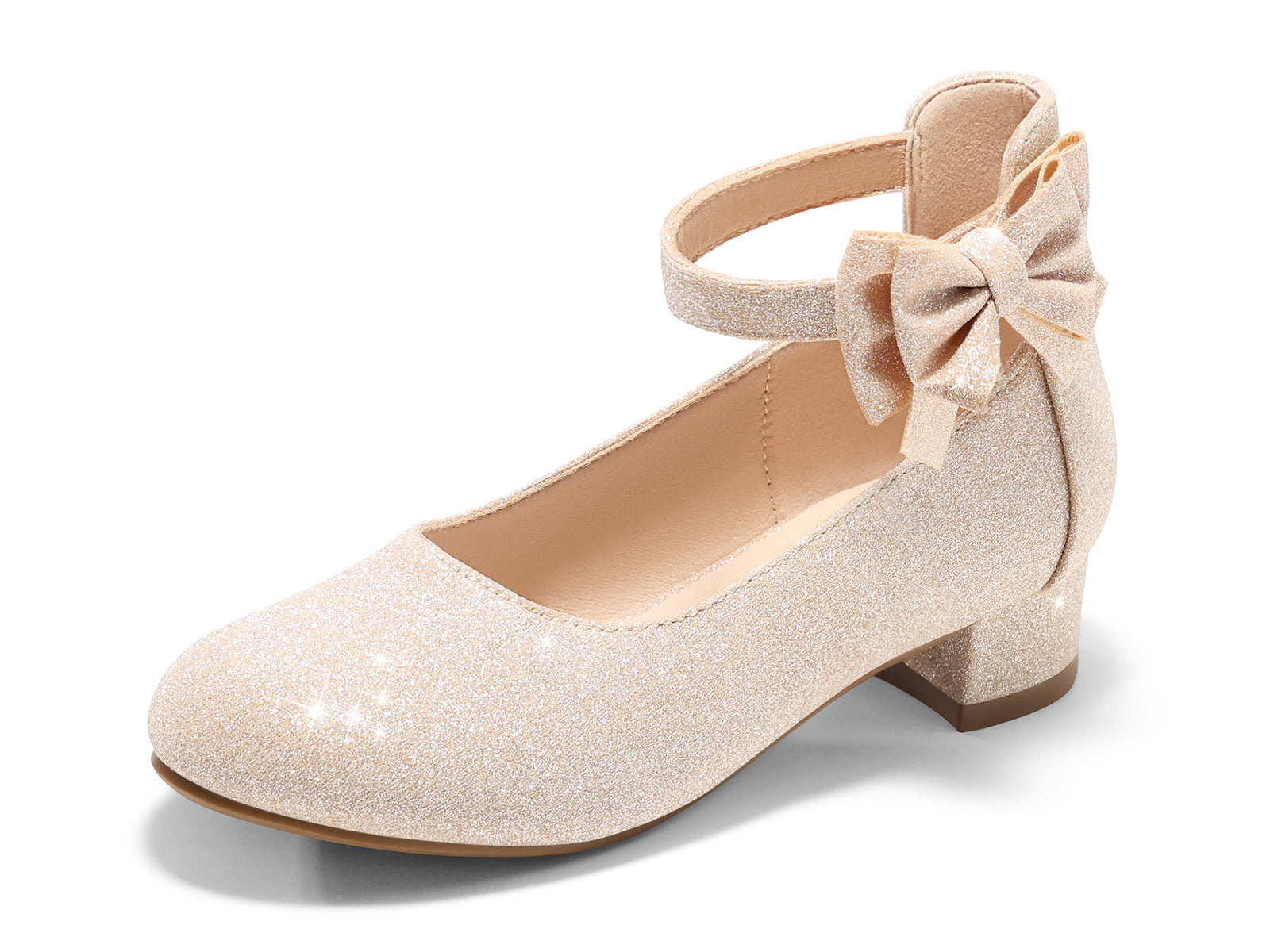 childrens gold dress shoes Coutgo Girls Bow Chunky Heels Gold / 4 Big Kid / Hook & loop a pageant Size Guide:8 Plus Size Black Overall damacena
