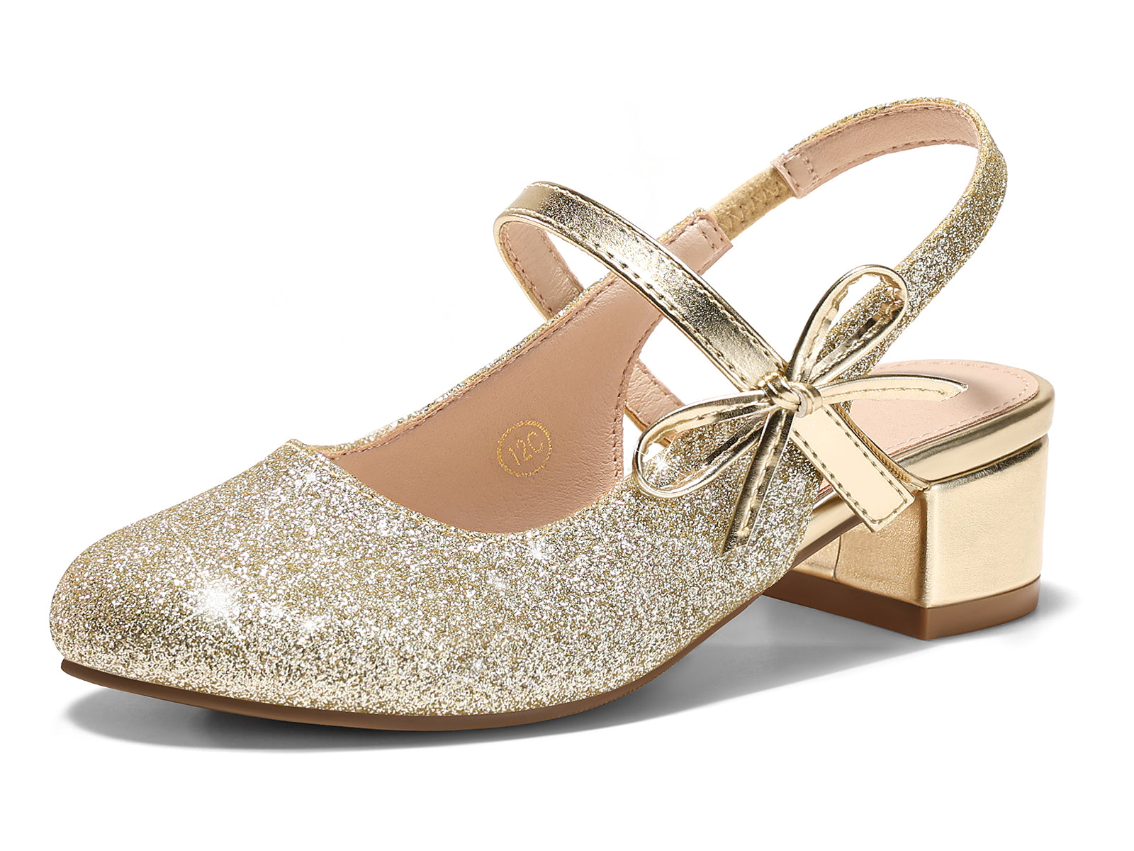 Coutgo Girls Gold Glitter Dress Shoes