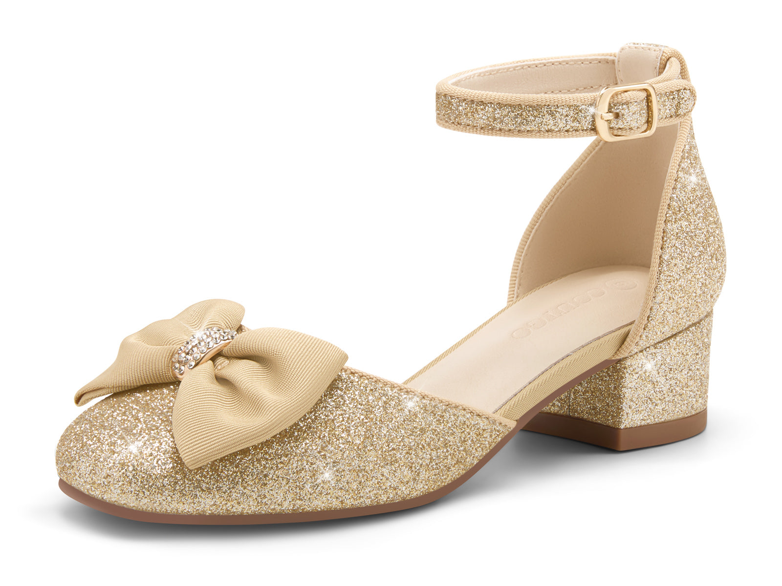 Coutgo Womens Gold Slingback Chunky Low Heels