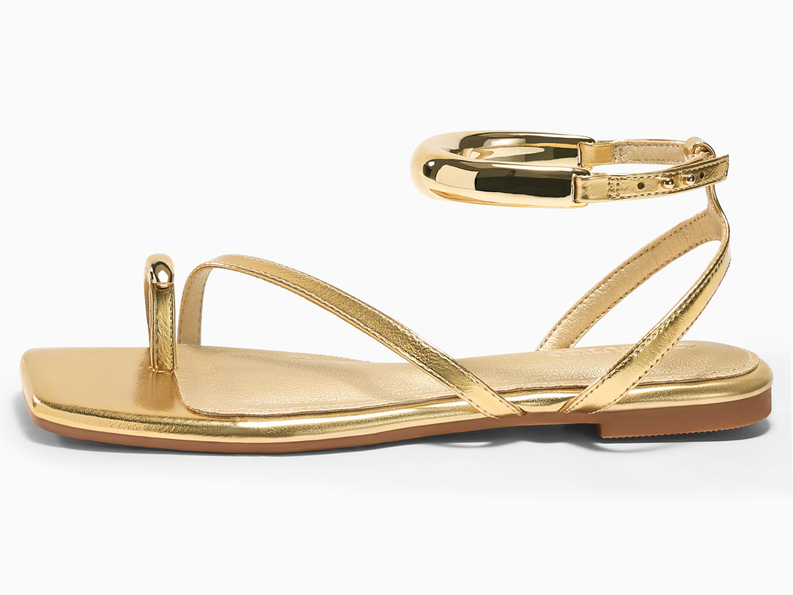 Coutgo Womens Gold Pu Strappy Flat Sandals