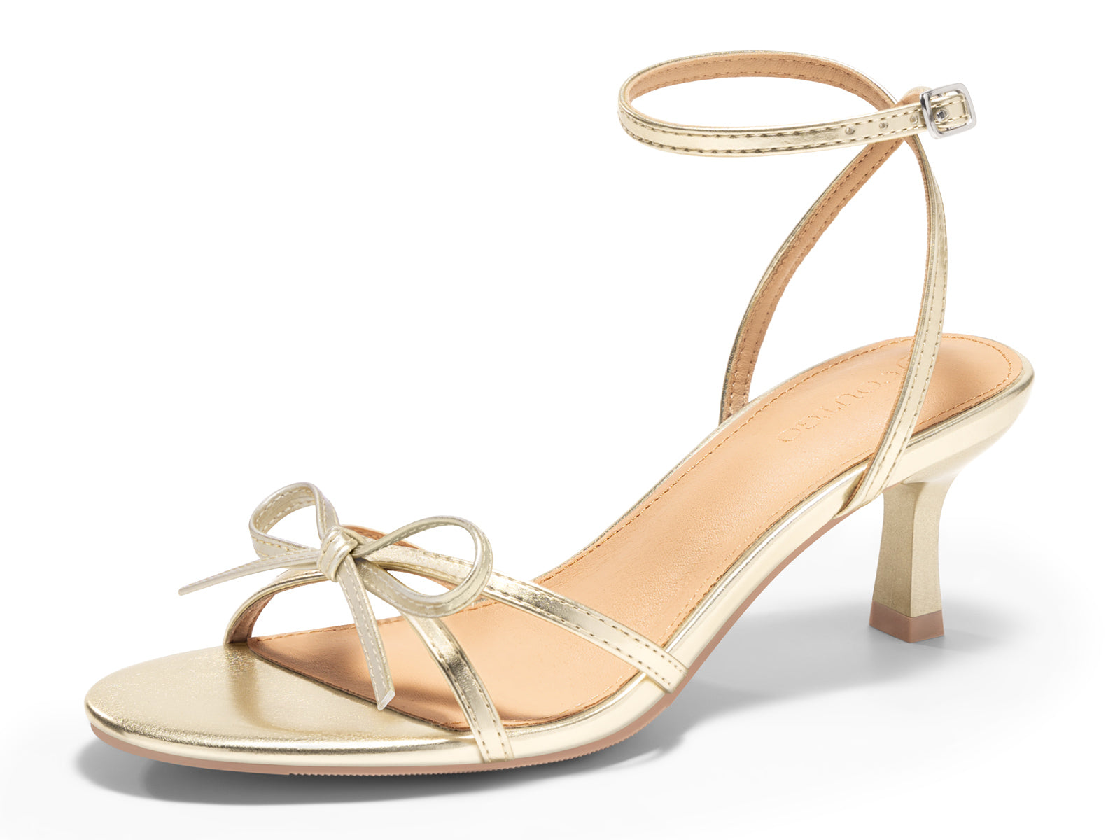 Coutgo Womens Gold Kitten Low Heels