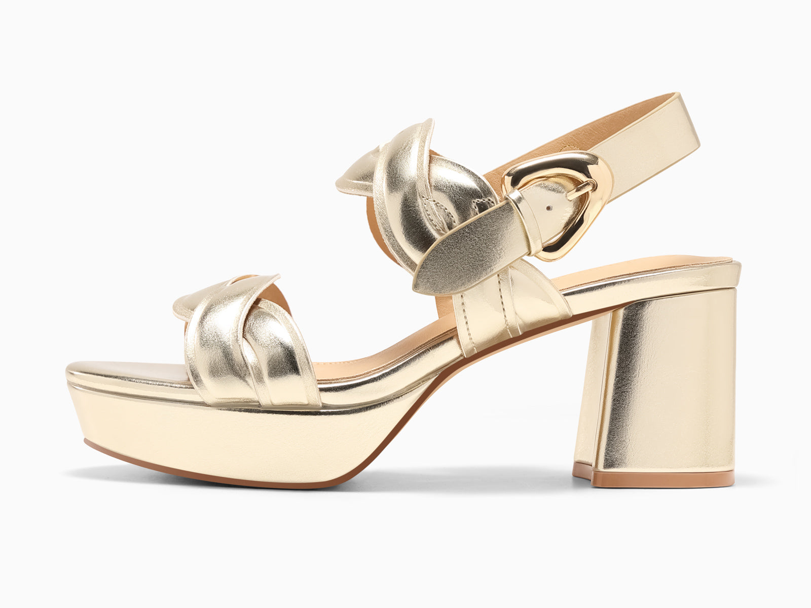 Coutgo Womens Gold Platform Sandals Cork Chunky Heels