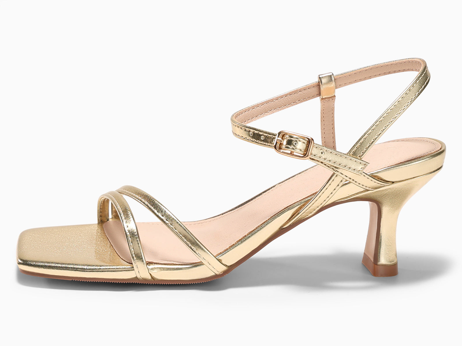 Coutgo Womens Gold Strappy Low Kitten Heels