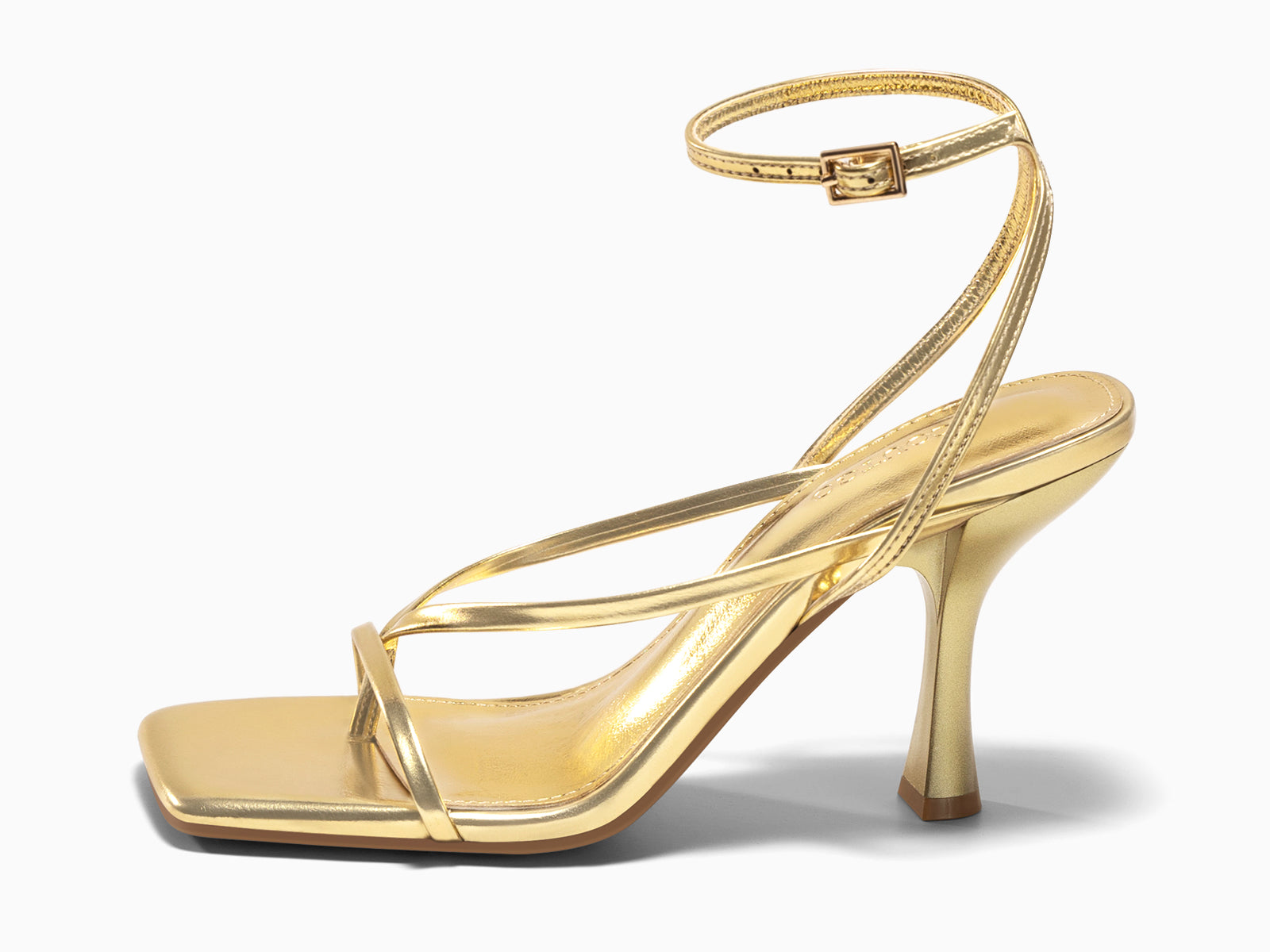 Coutgo Womens Gold Strappy Kitten Heels Sandals