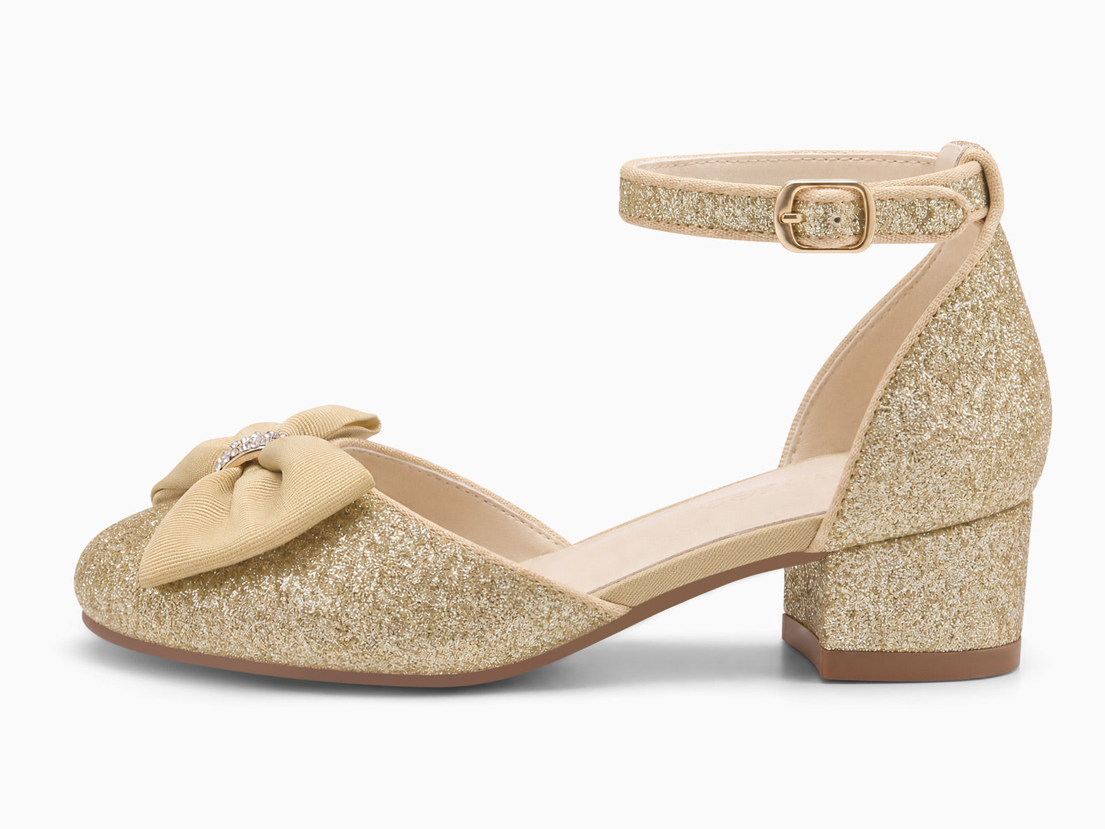 Coutgo Womens Gold Slingback Chunky Low Heels