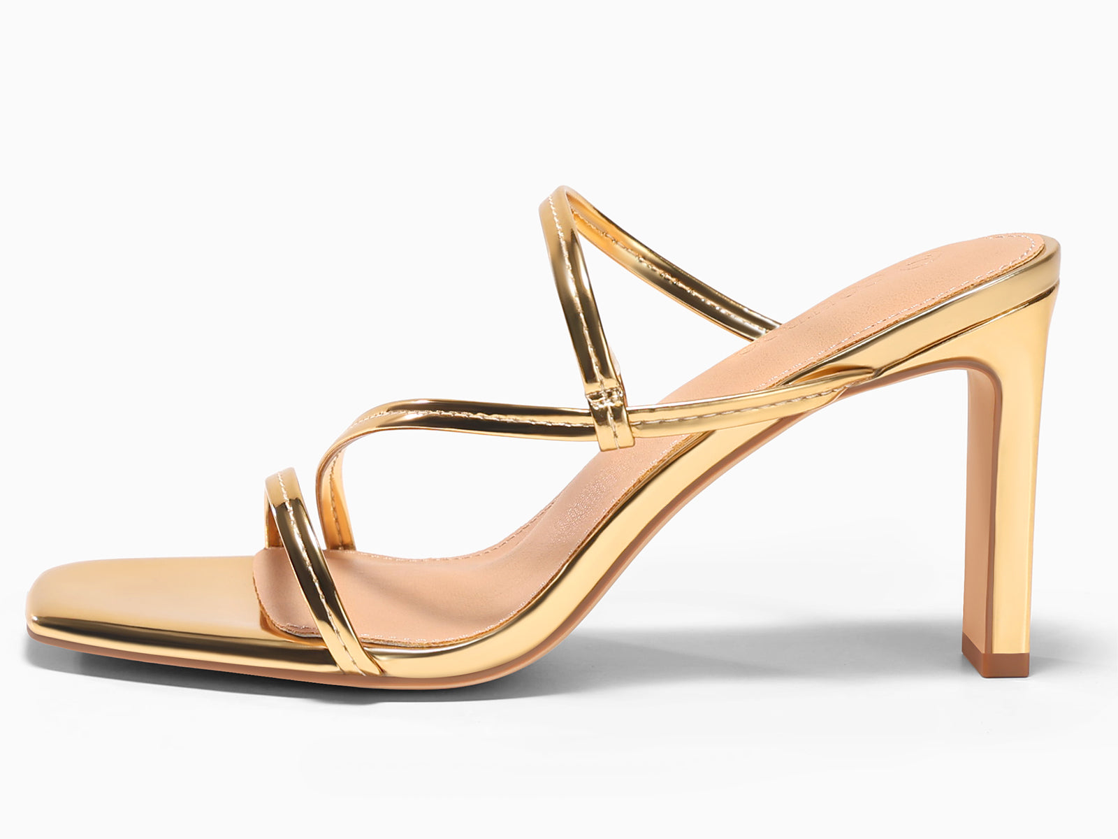 Coutgo Womens Gold Strappy Chunky Heels Sandals