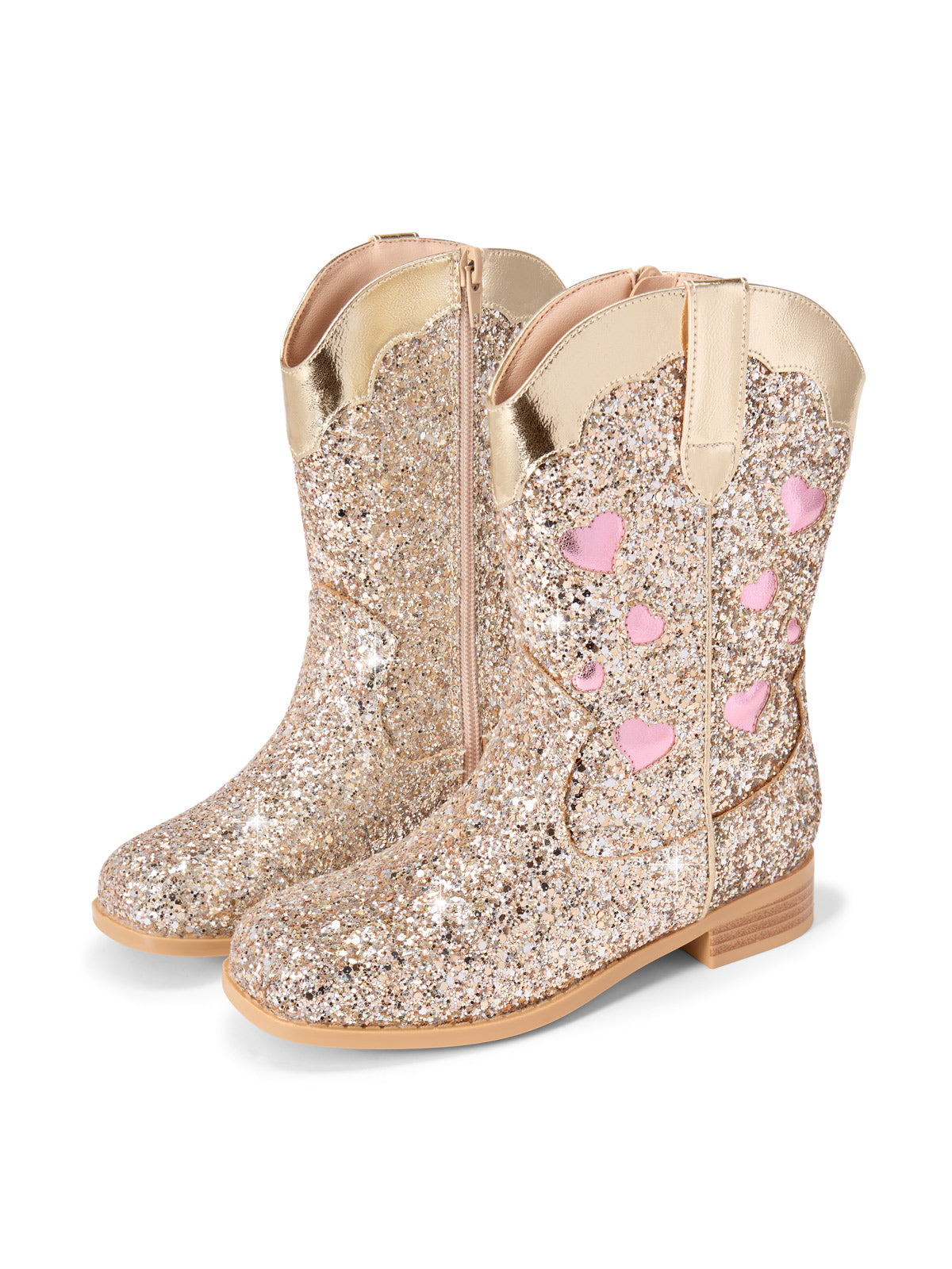 Coutgo Women Gold Glitter Cowgirl Boots