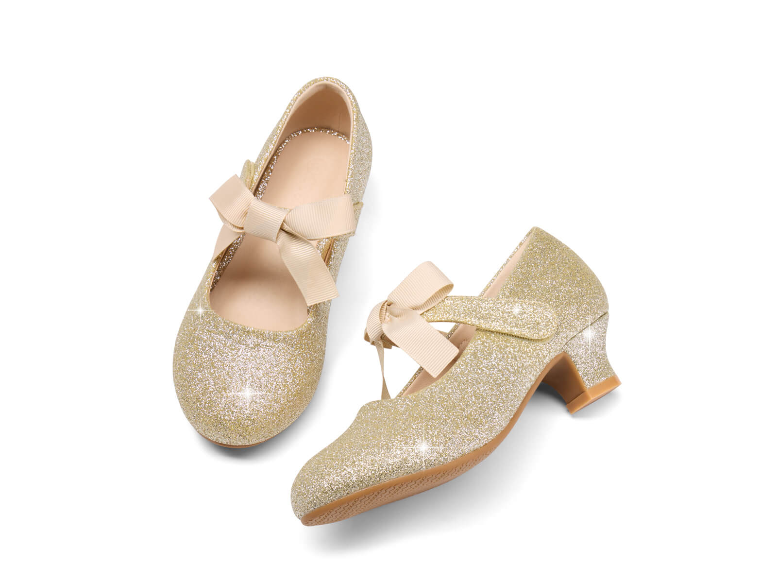 Coutgo Girls Gold Mary Jane Dress Shoes