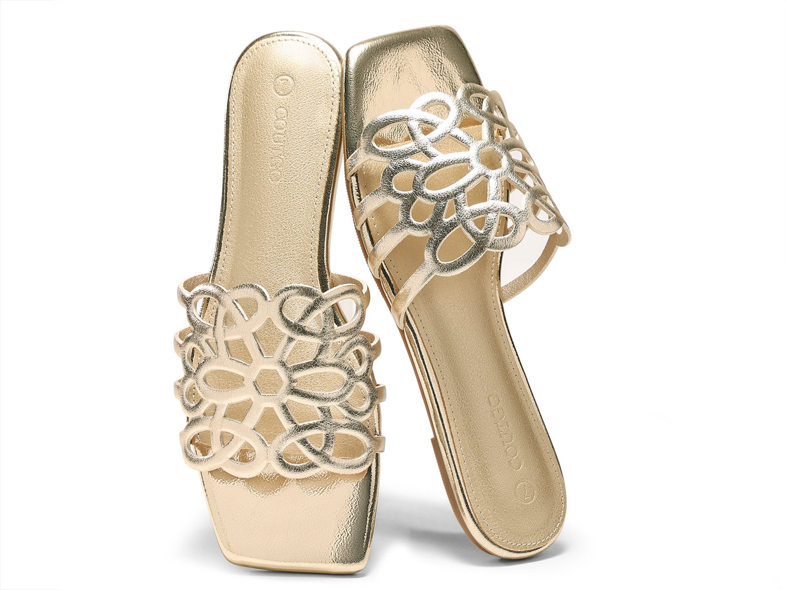 Coutgo Womens Light Gold Flat Sandals