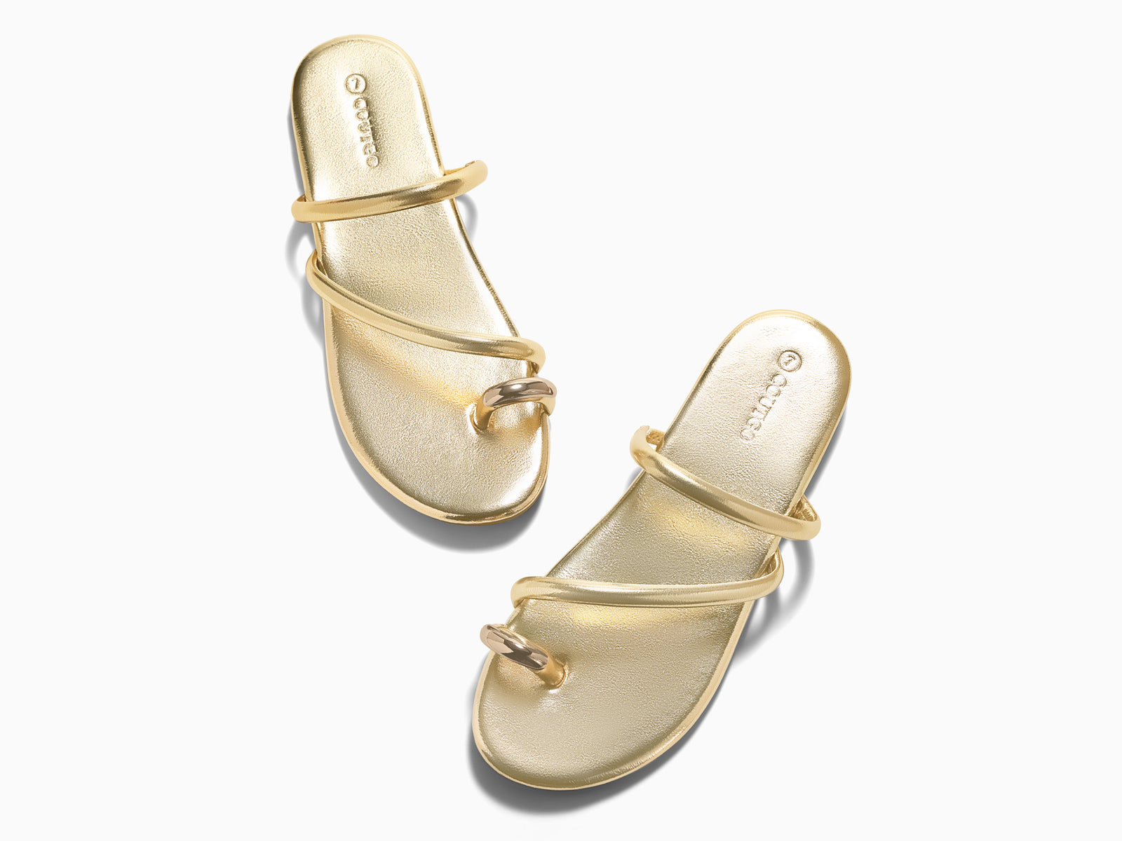 Coutgo Womens Light Gold Strappy Flat Sandals