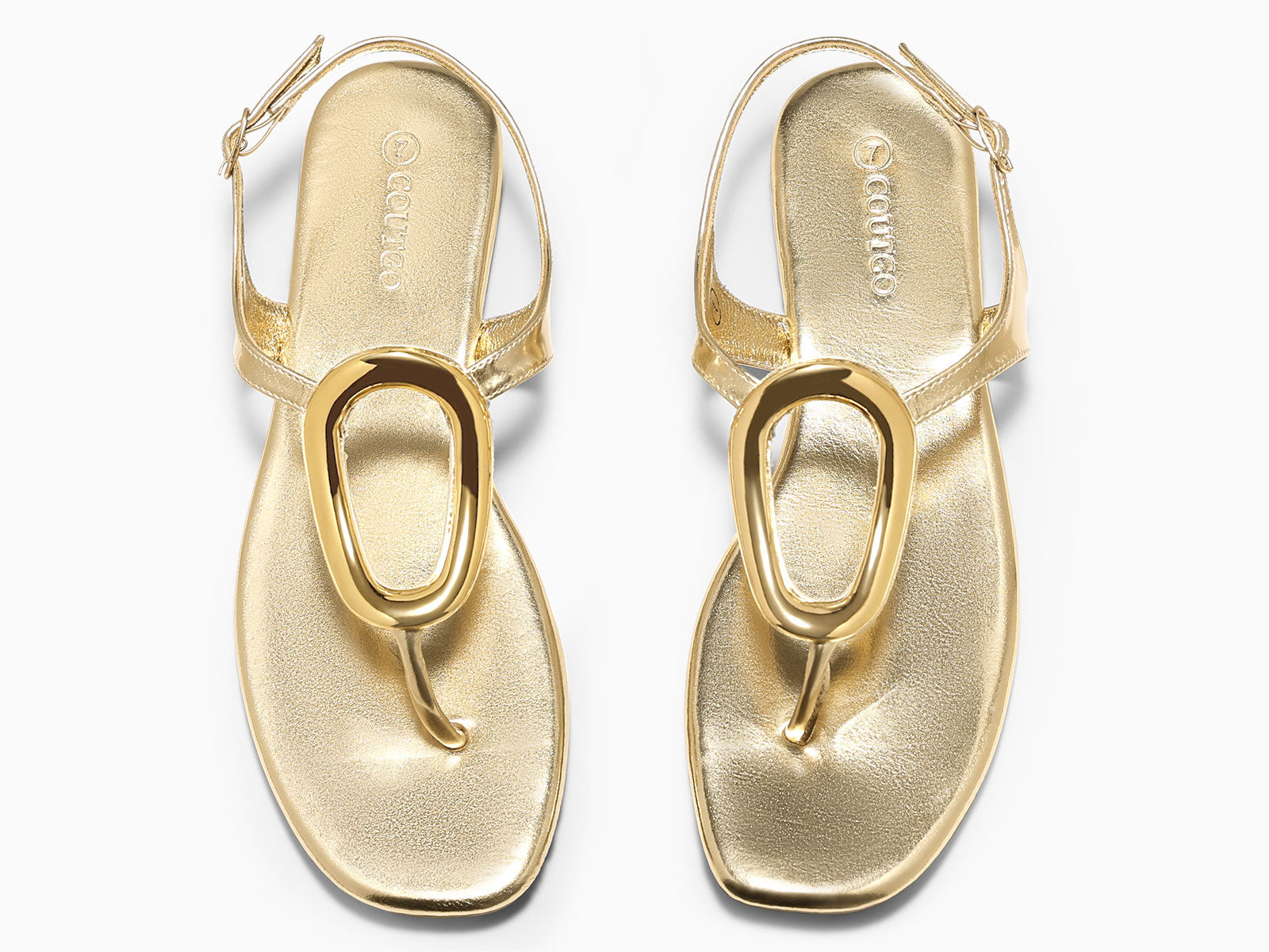 Coutgo Womens Gold Flat Flip Flops Sandals