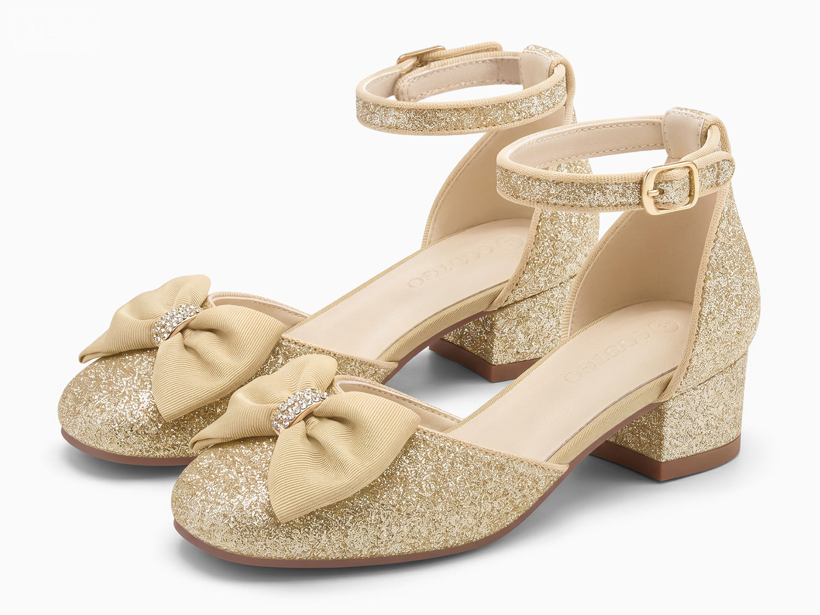 Coutgo Womens Gold Slingback Chunky Low Heels