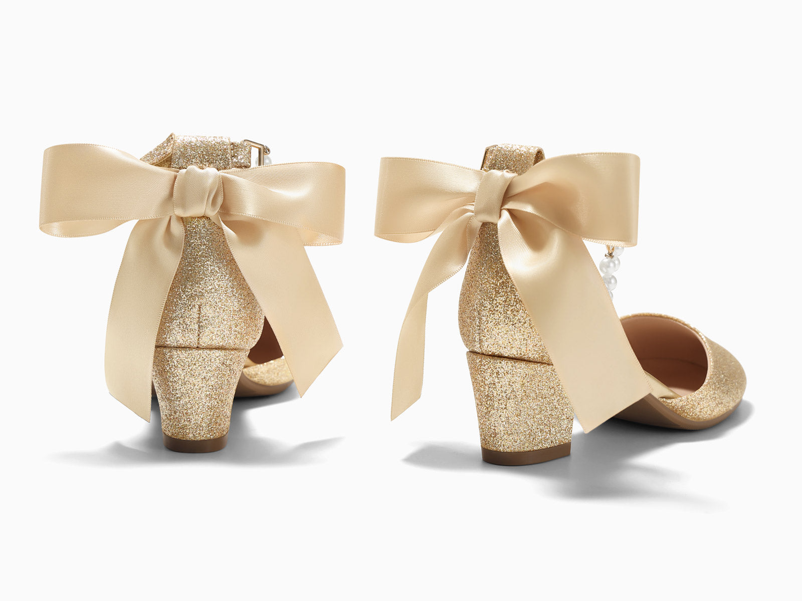 Coutgo Girls Gold Glitter Bow Pumps