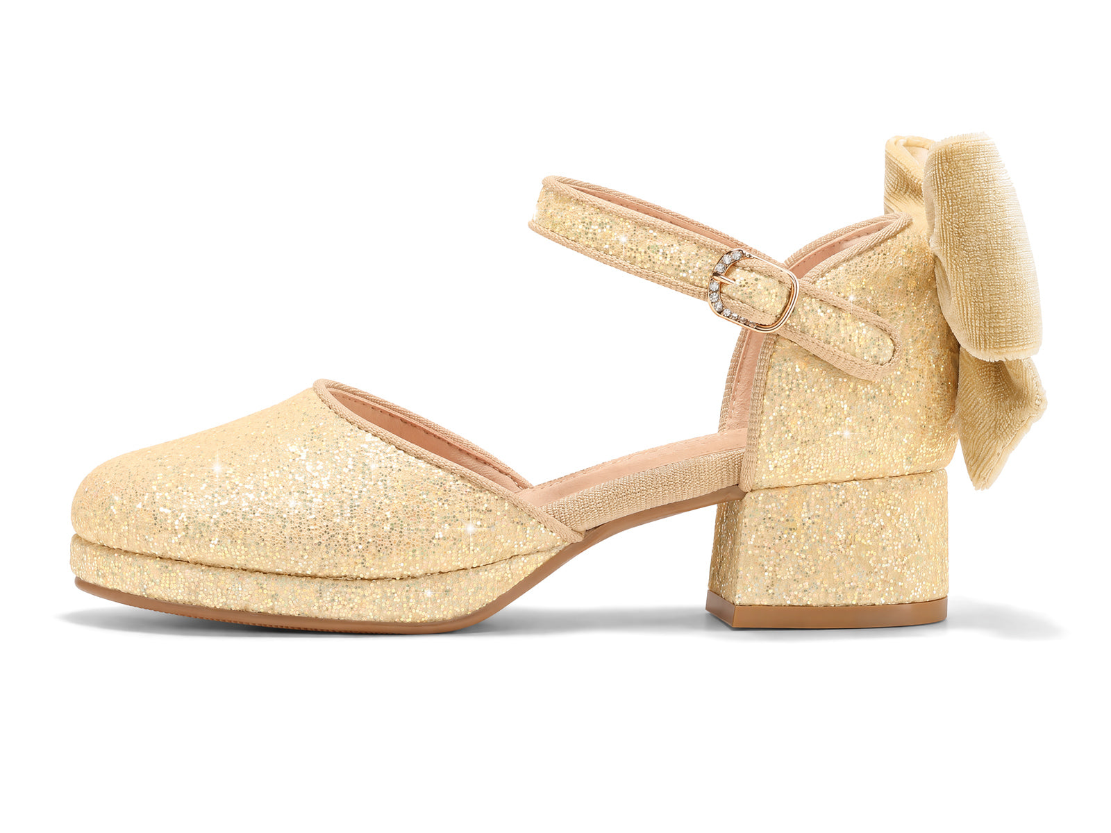 Coutgo Girls Gold Glitter Bow Princess Heels