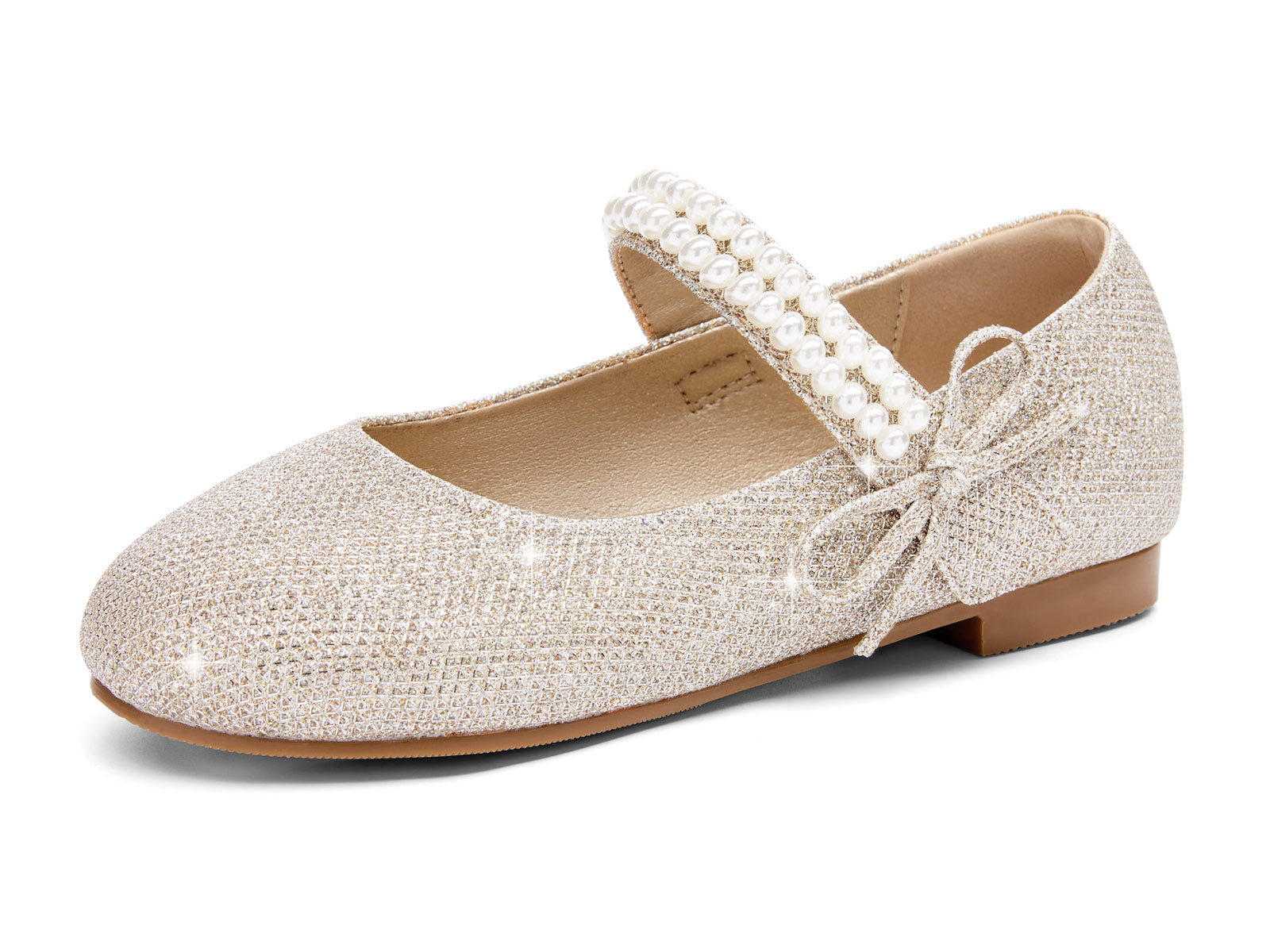 Coutgo Girls Light Gold Mary Jane Dress Shoes