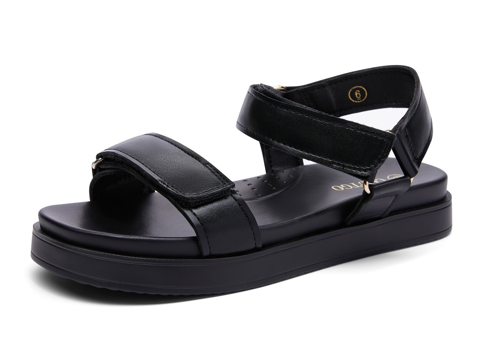 Coutgo Womens Black Pu Low Wedge Sandals