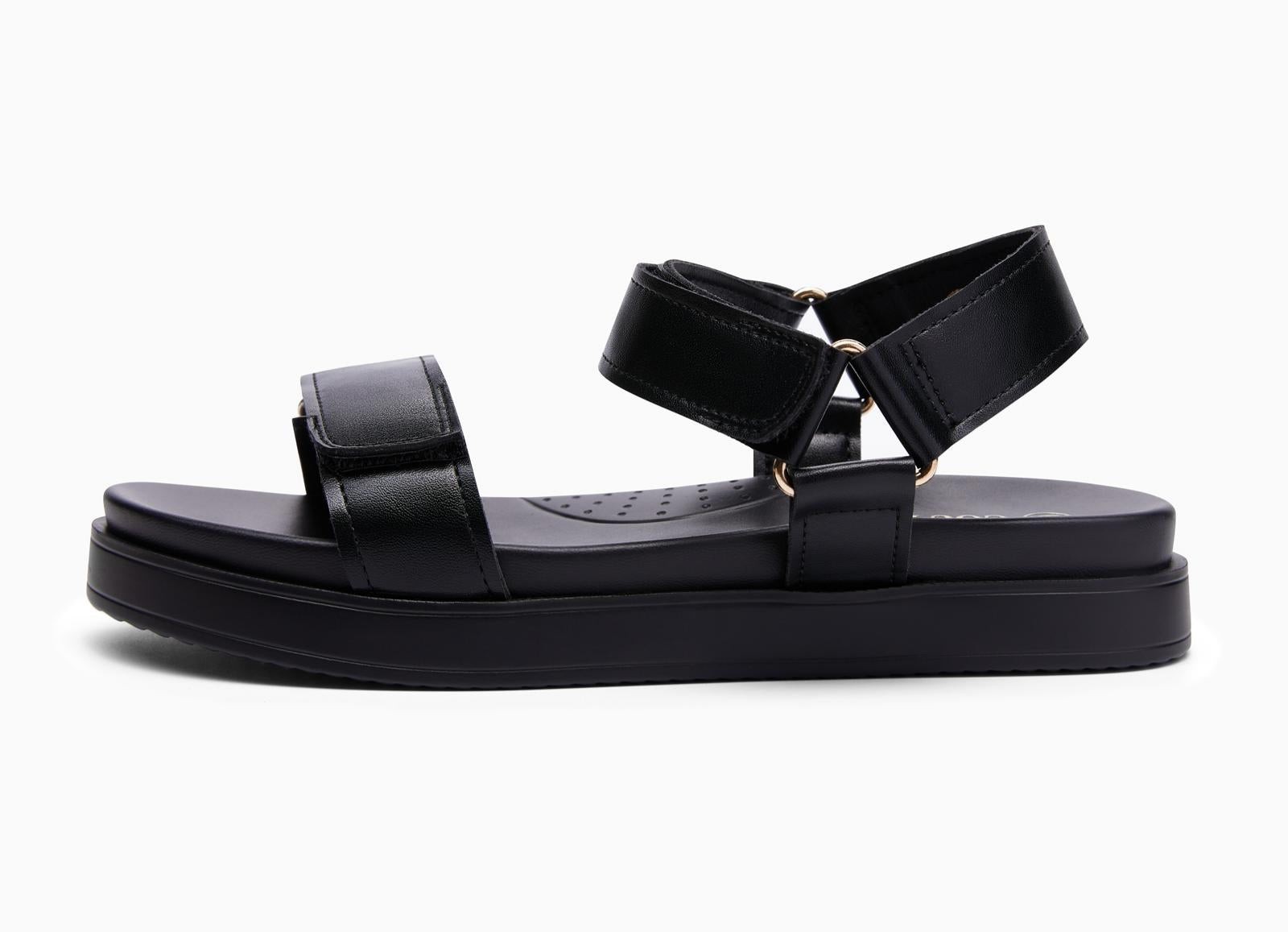 Coutgo Womens Black Pu Low Wedge Sandals