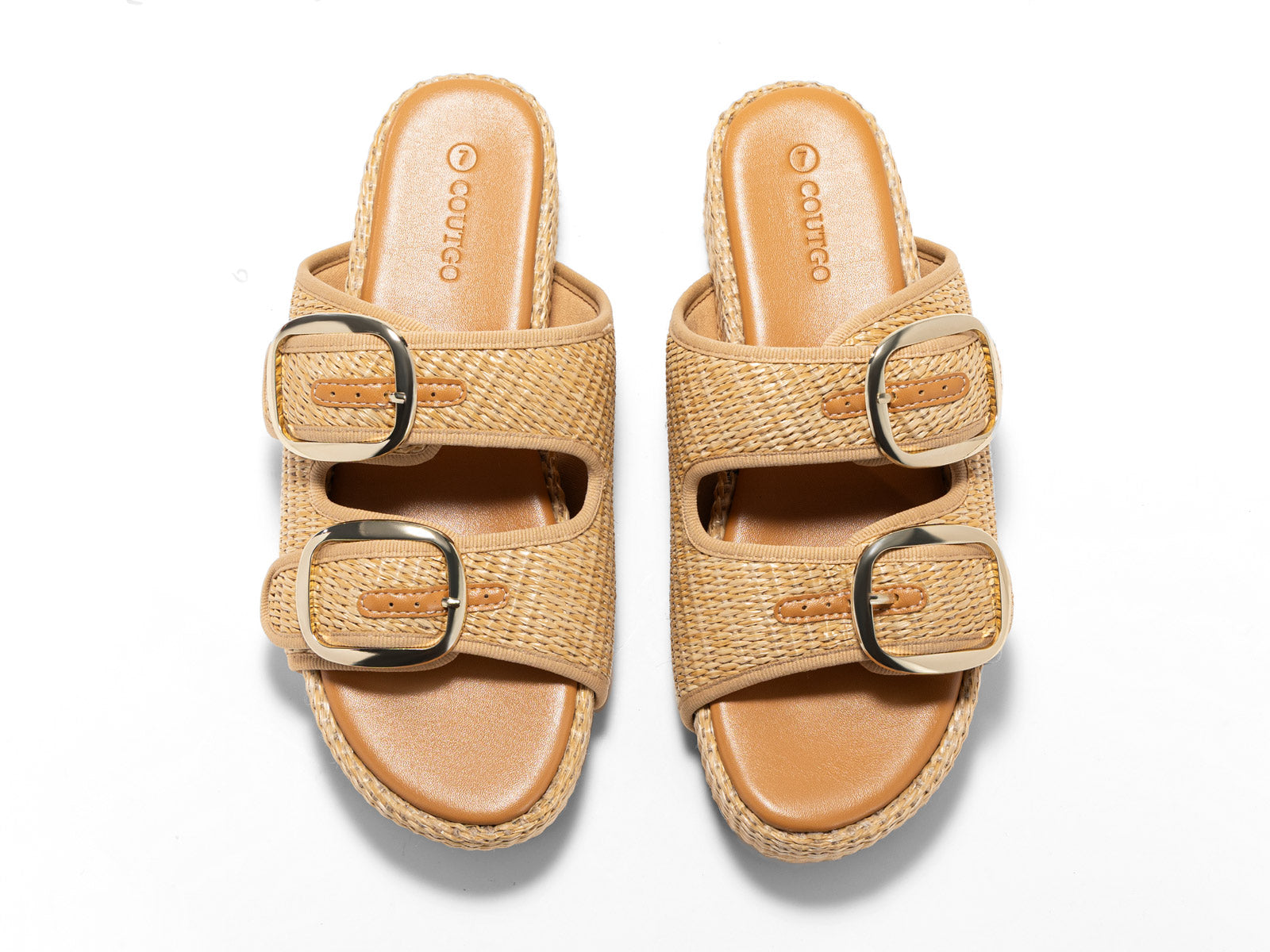 Coutgo Womens Khaki Platform Raffia Sandals