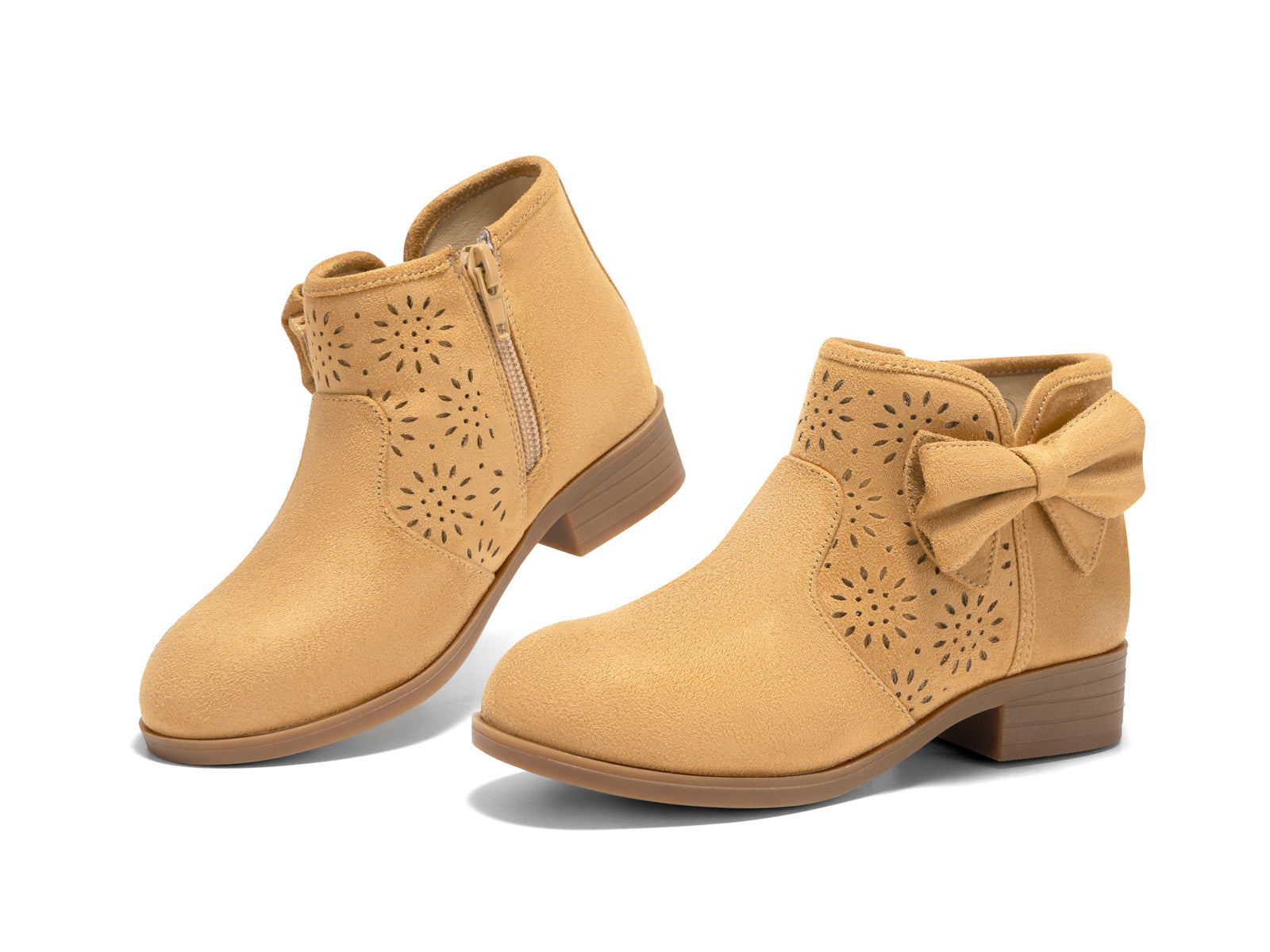 Coutgo Suede Khaki Bow Chunky Ankle Boots