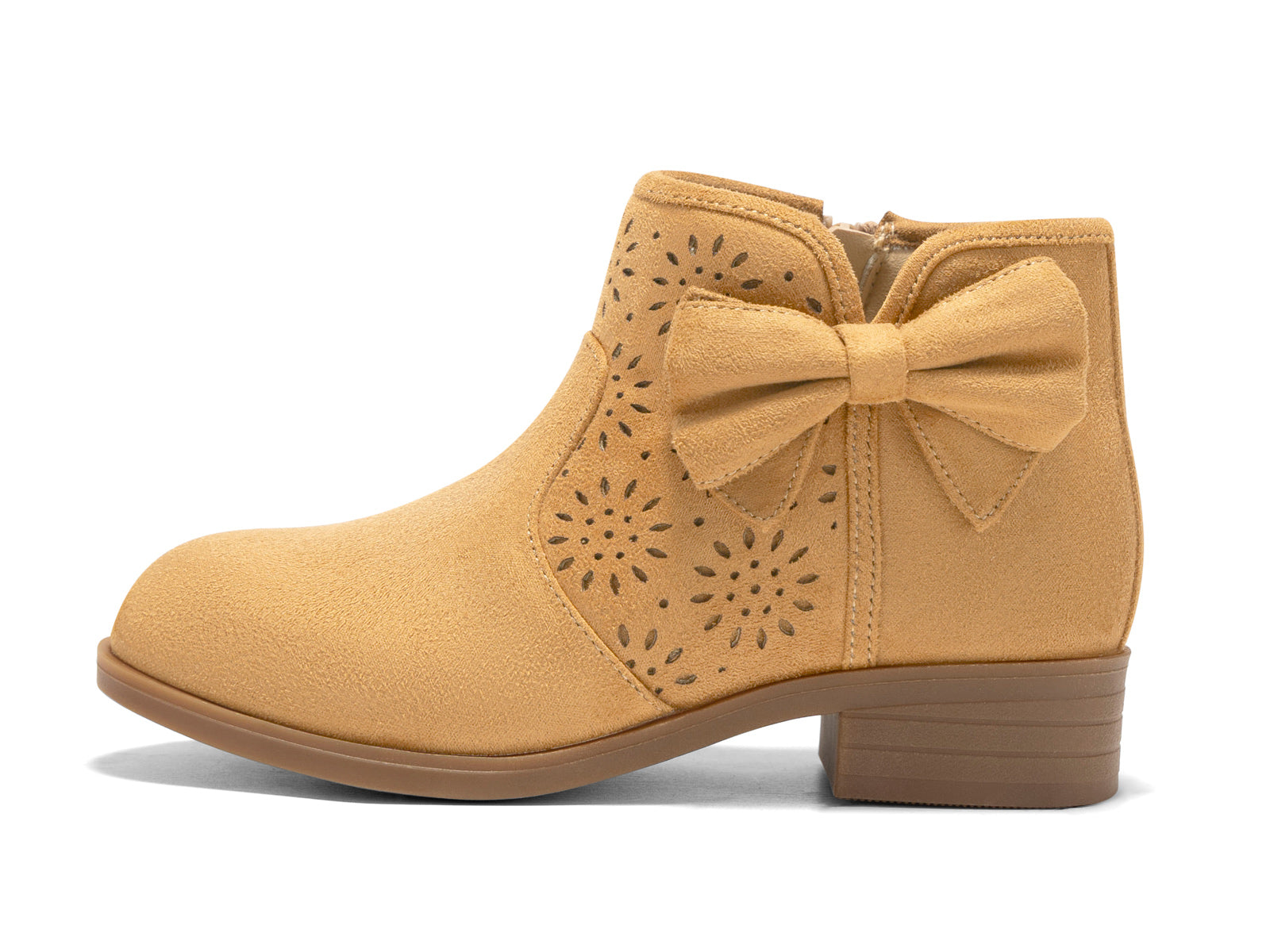 Coutgo Suede Khaki Bow Chunky Ankle Boots