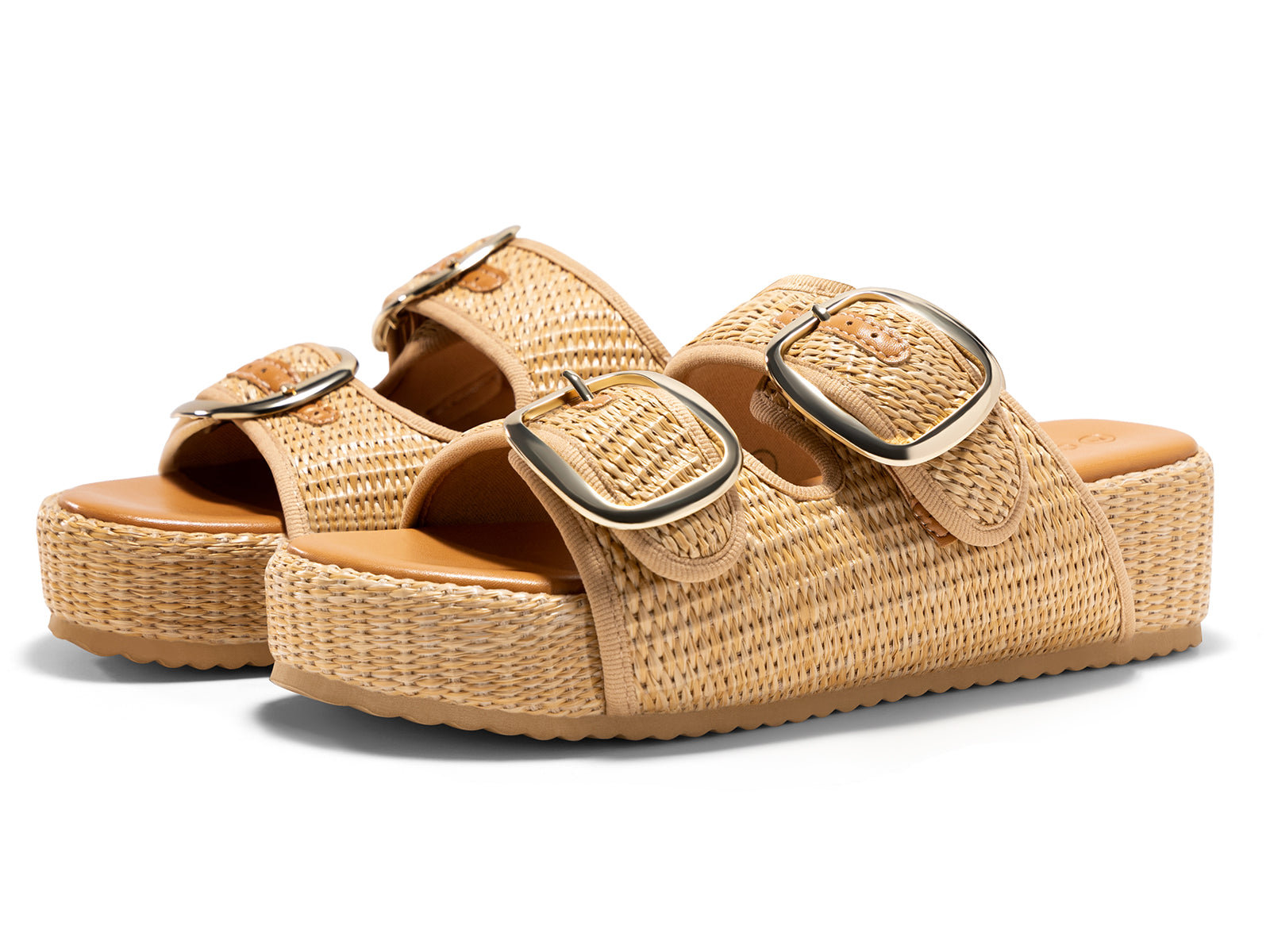 Coutgo Womens Khaki Platform Raffia Sandals