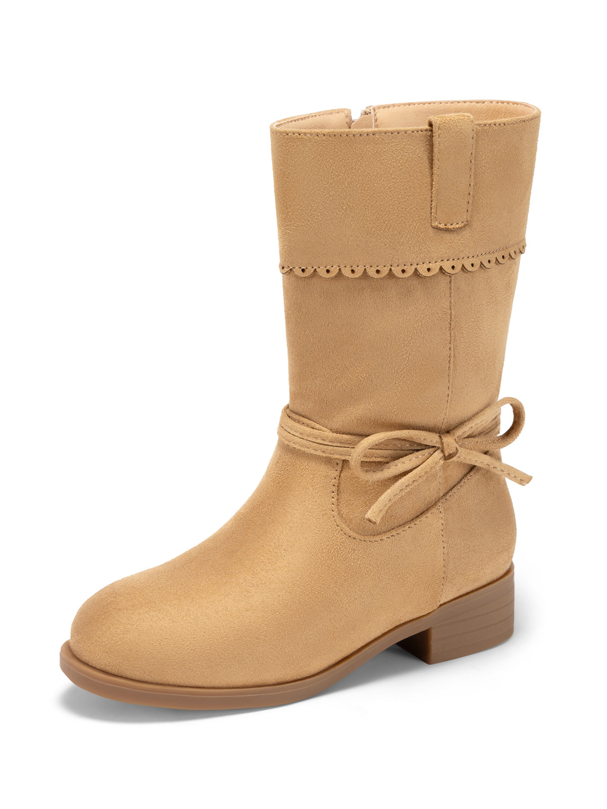 Coutgo Girl Khaki Suede Bow Mid Calf Boots