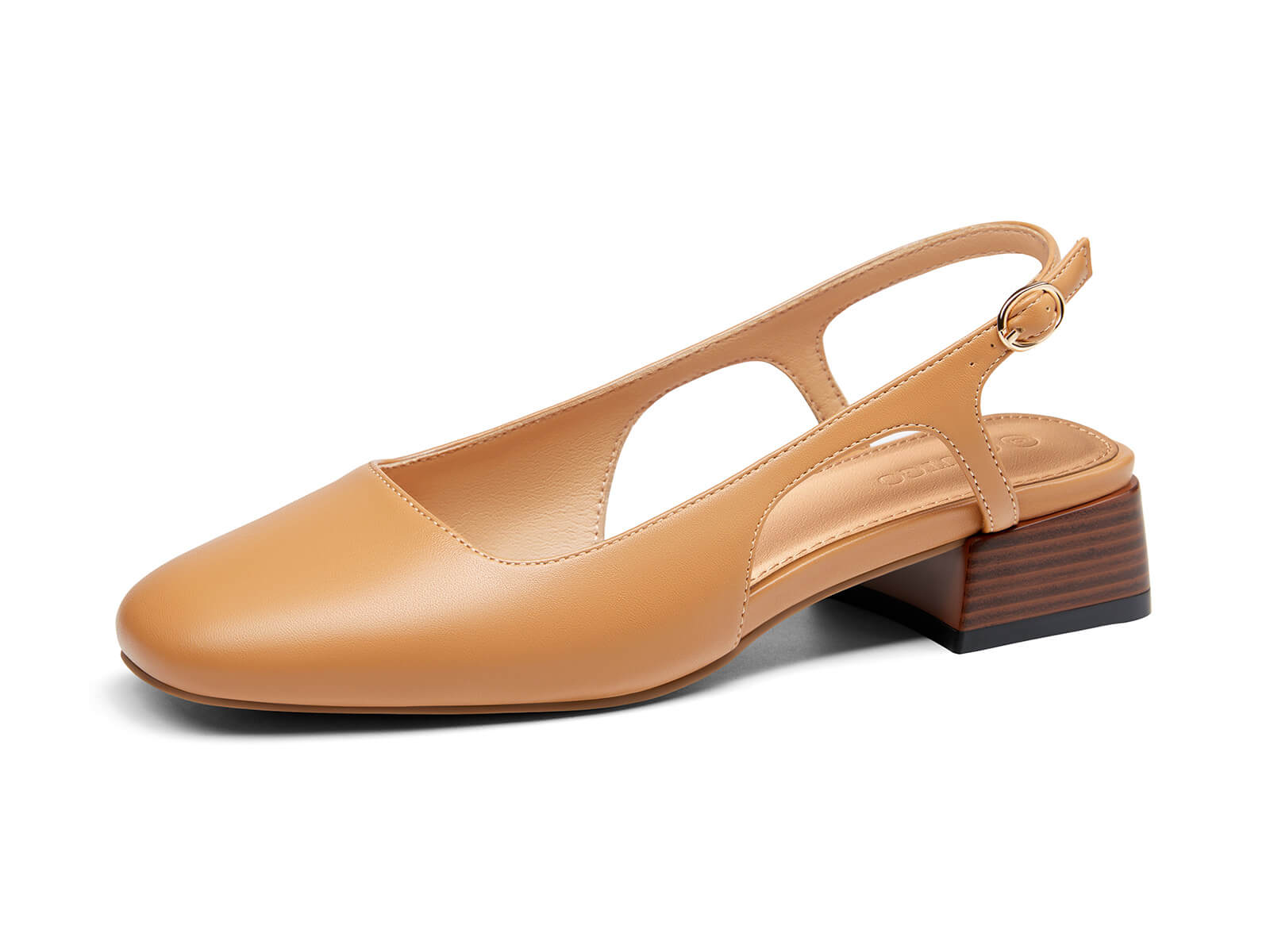 Coutgo Womens Khaki Pu Slingback Chunky Low Heels