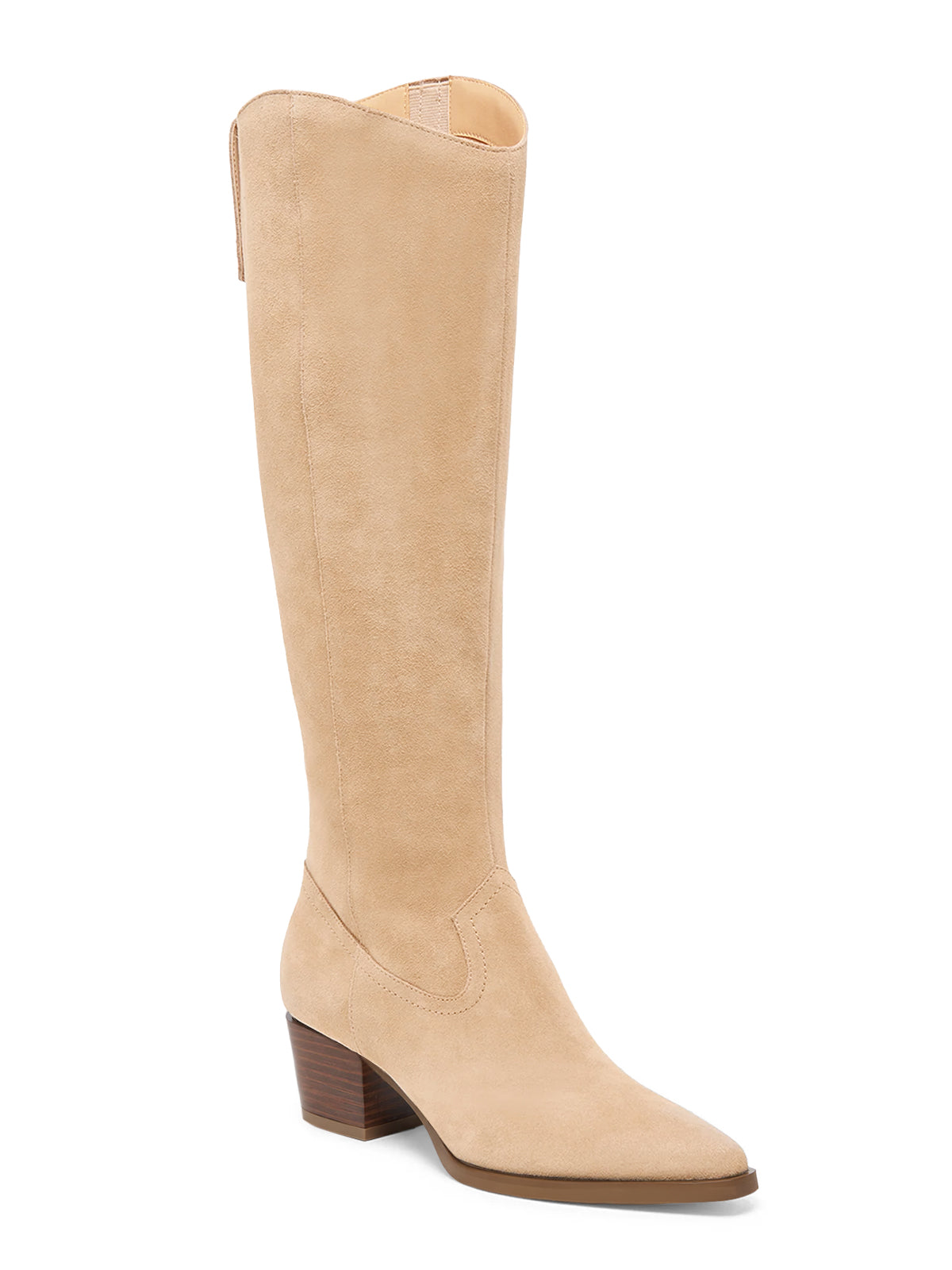 Coutgo Women Suede Khaki Wide Calf Knee Boots