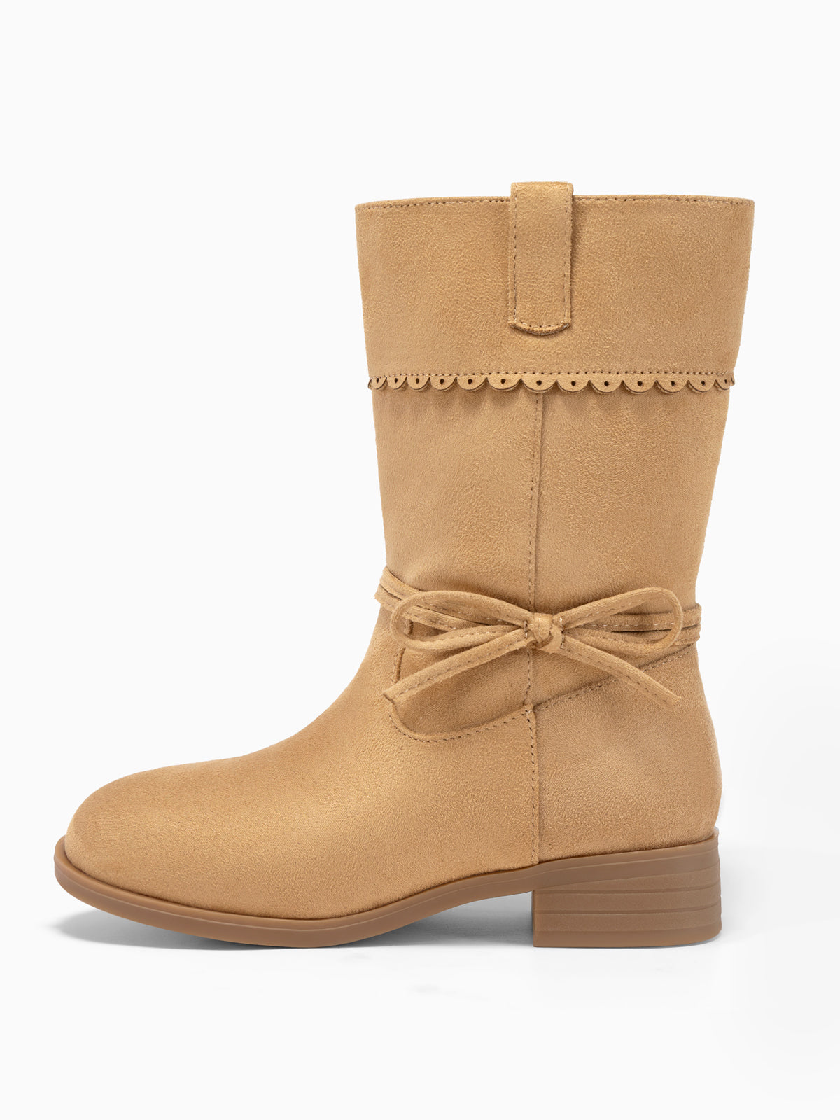 Coutgo Girl Khaki Suede Bow Mid Calf Boots