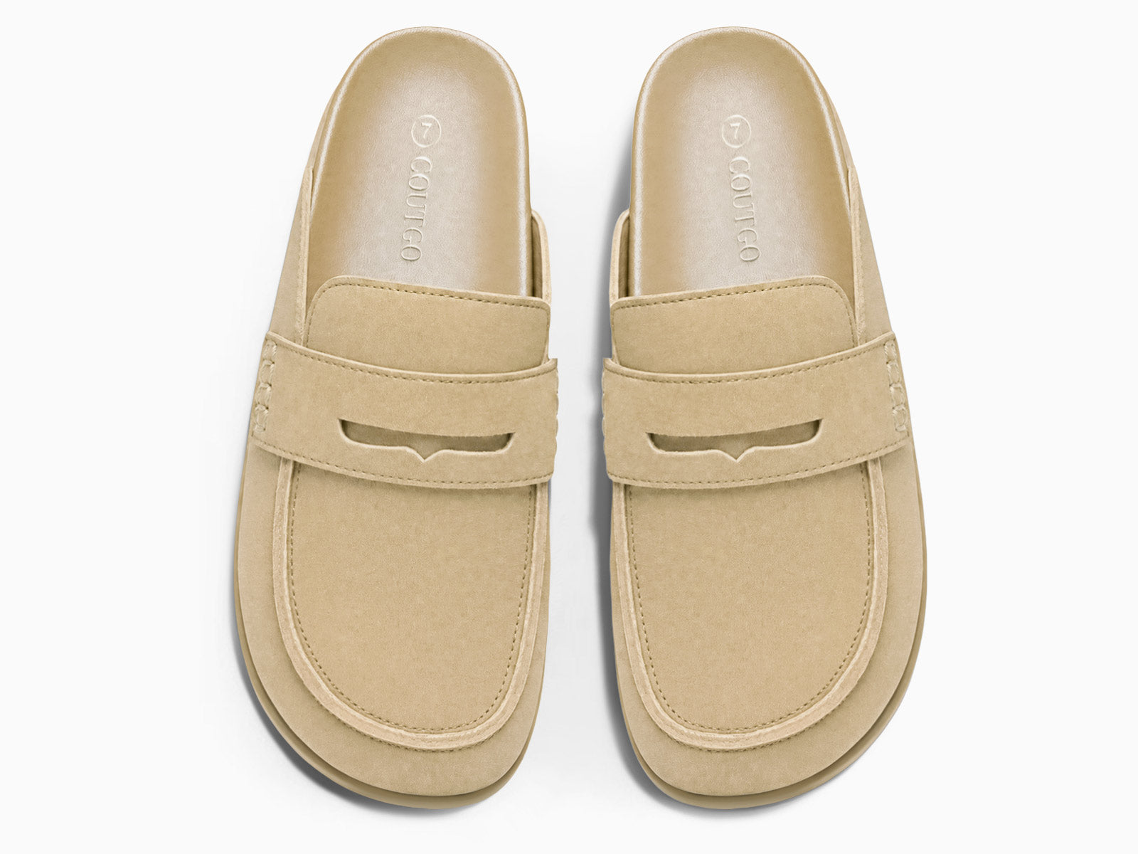 Coutgo Women Khaki Suede Platform Mules